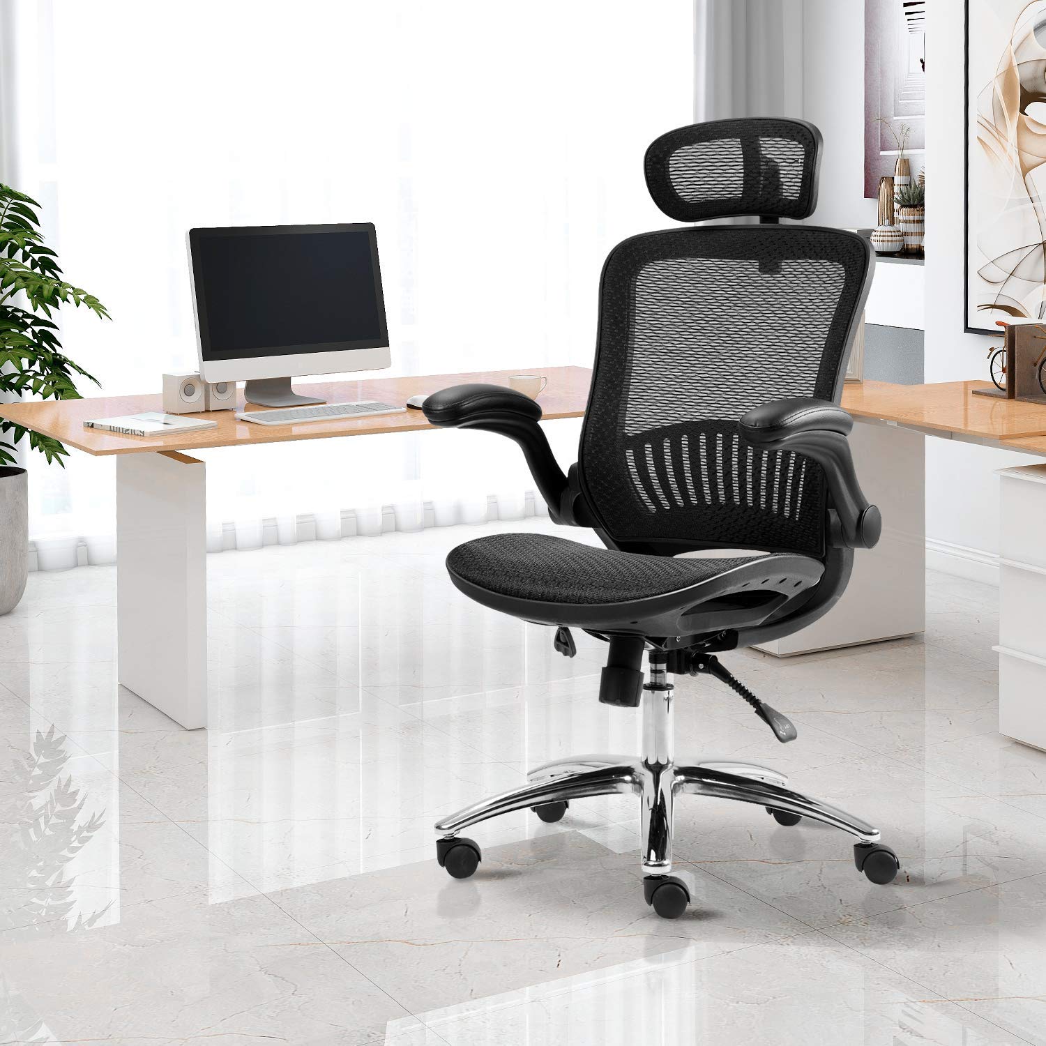 Office Chair &mdash;&mdash;Ergonomic Mesh Chair Computer Chair Home Executive Desk Chair Comfortable Reclining Swivel Chair High Back with Wheels and Adjustable Headrest for Teens/Adults(Black)
