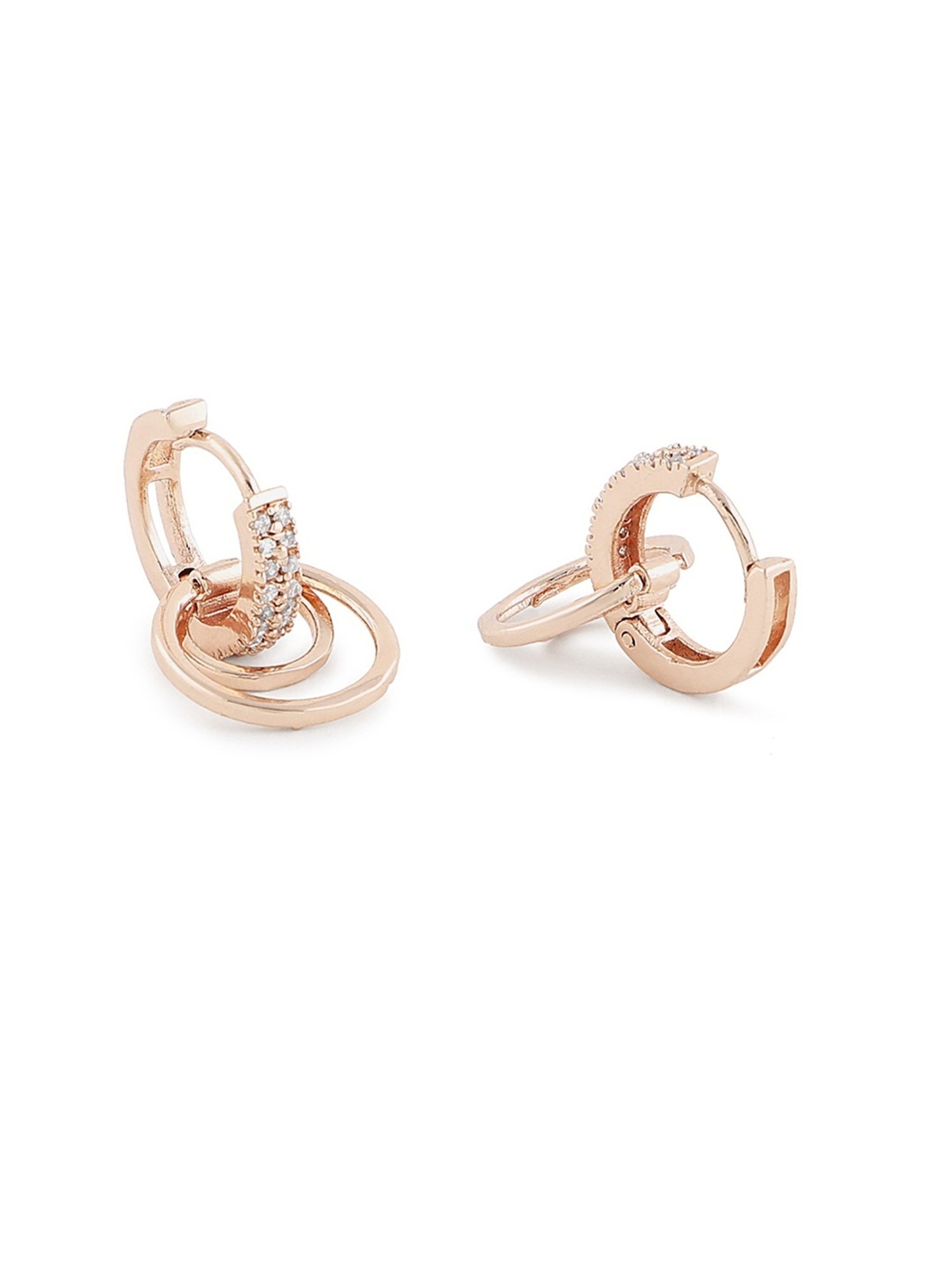 Zaveri Pearls Set of 2 Rose Gold & Gold Tone Cubic Zirconia Brass Stud & Hoop Earrings - ZPFK11161