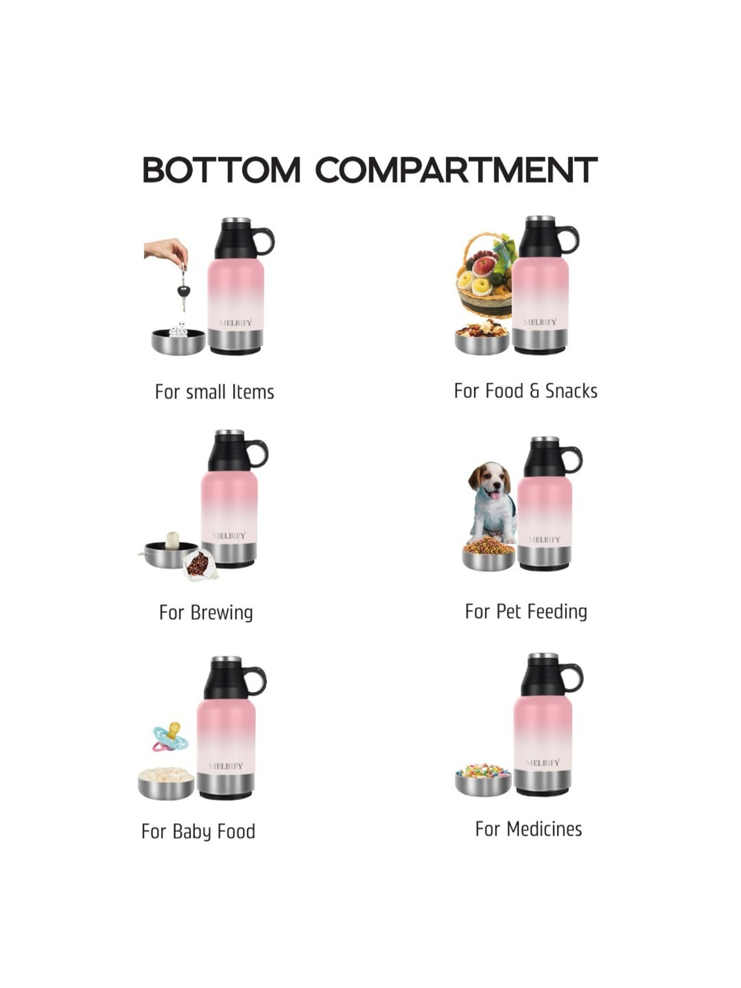 Melbify 3-in-1 Thermos Flask Pink ThermoSteel Water Bottle (1L)