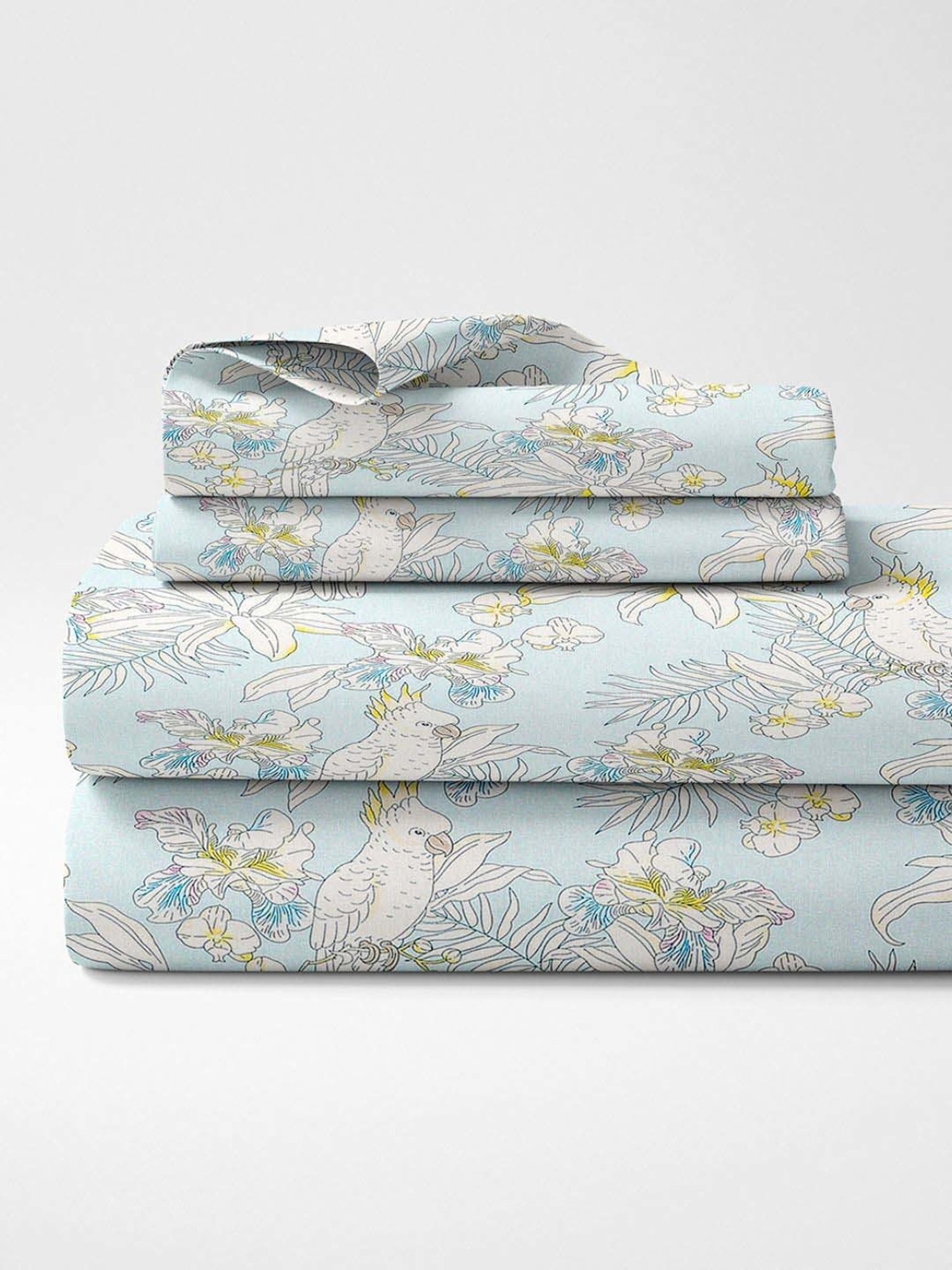 Haus & Kinder blue and Yellow Cotton 144 TC Tropical Bird Printed King Bedsheet with 2 Pillow Covers