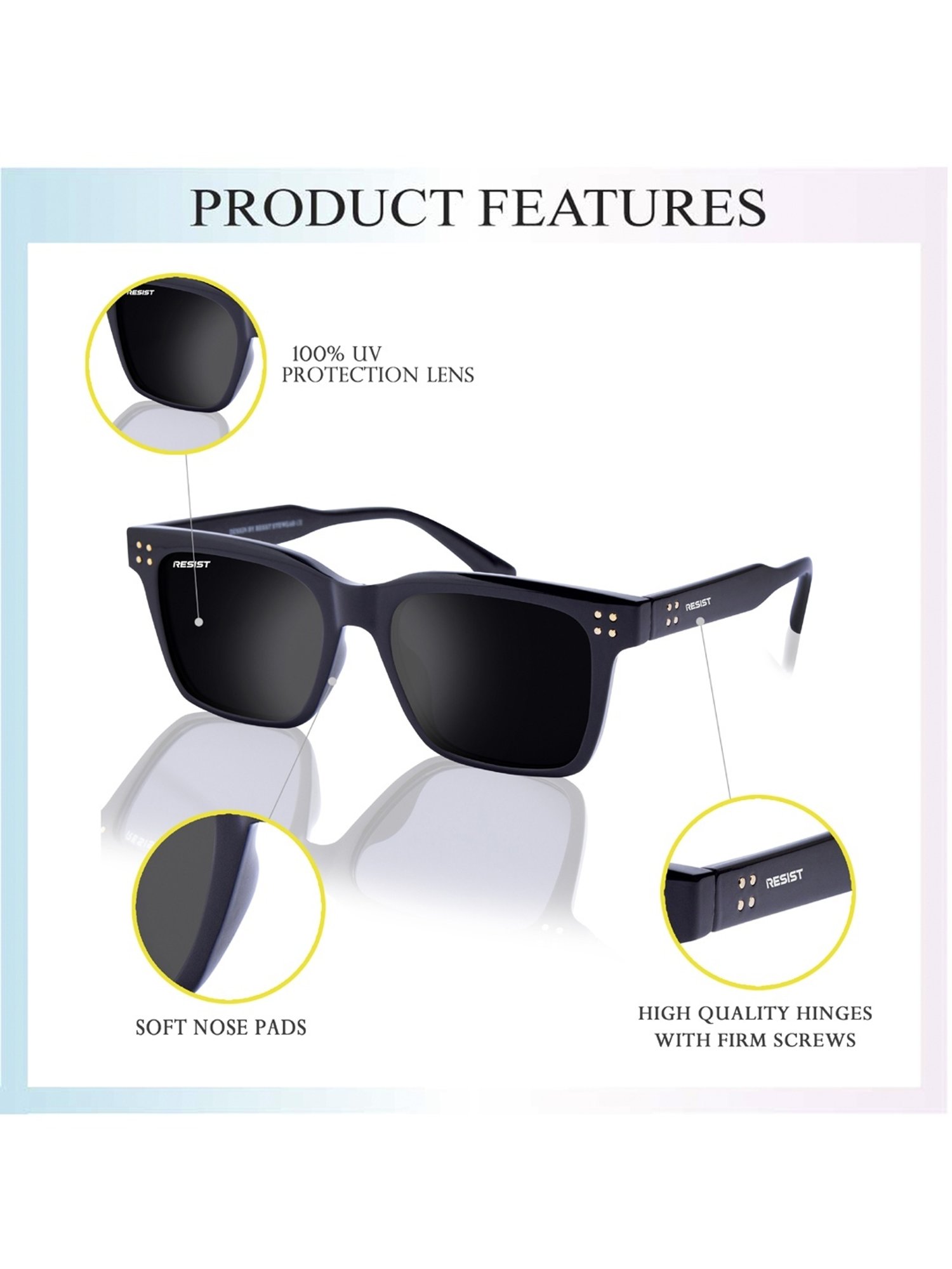 Resist Eyewear Black Square UV Protection Unisex Sunglasses