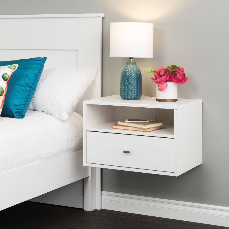 Floating 1 Drawer Nightstand with Open Shelf White - Prepac