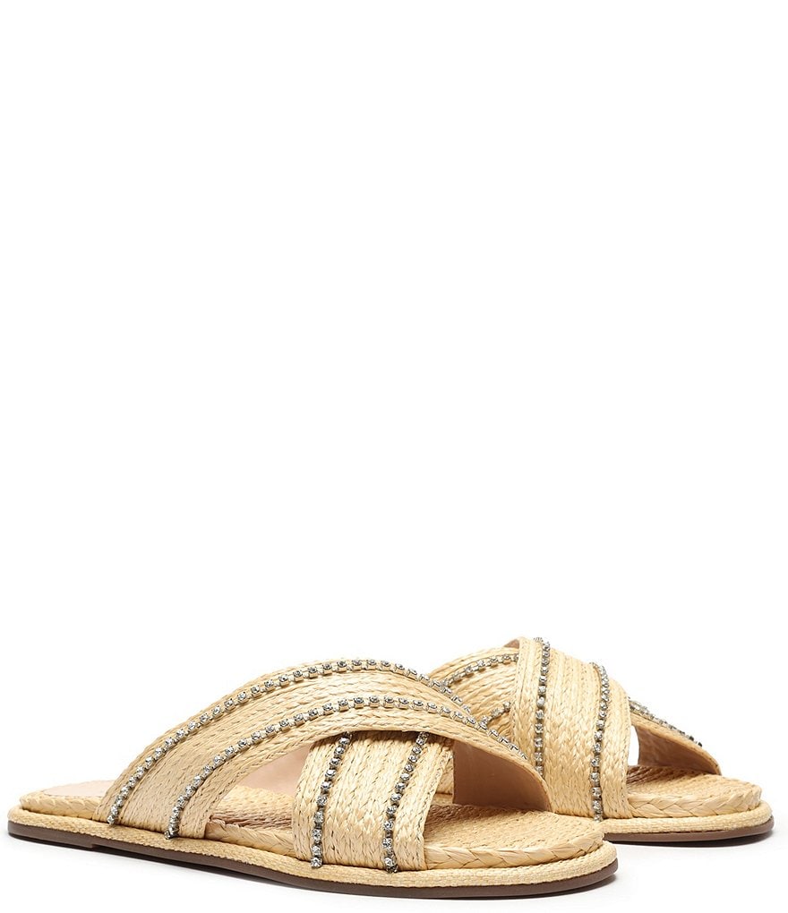 Schutz Carlotta Rhinestone Embellished Strap Detail Flat Sandals