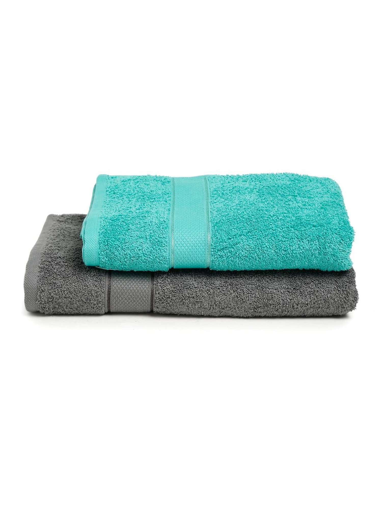 Creeva Grey & Sea Green 525 GSM Cotton Bath Towel Set of 2