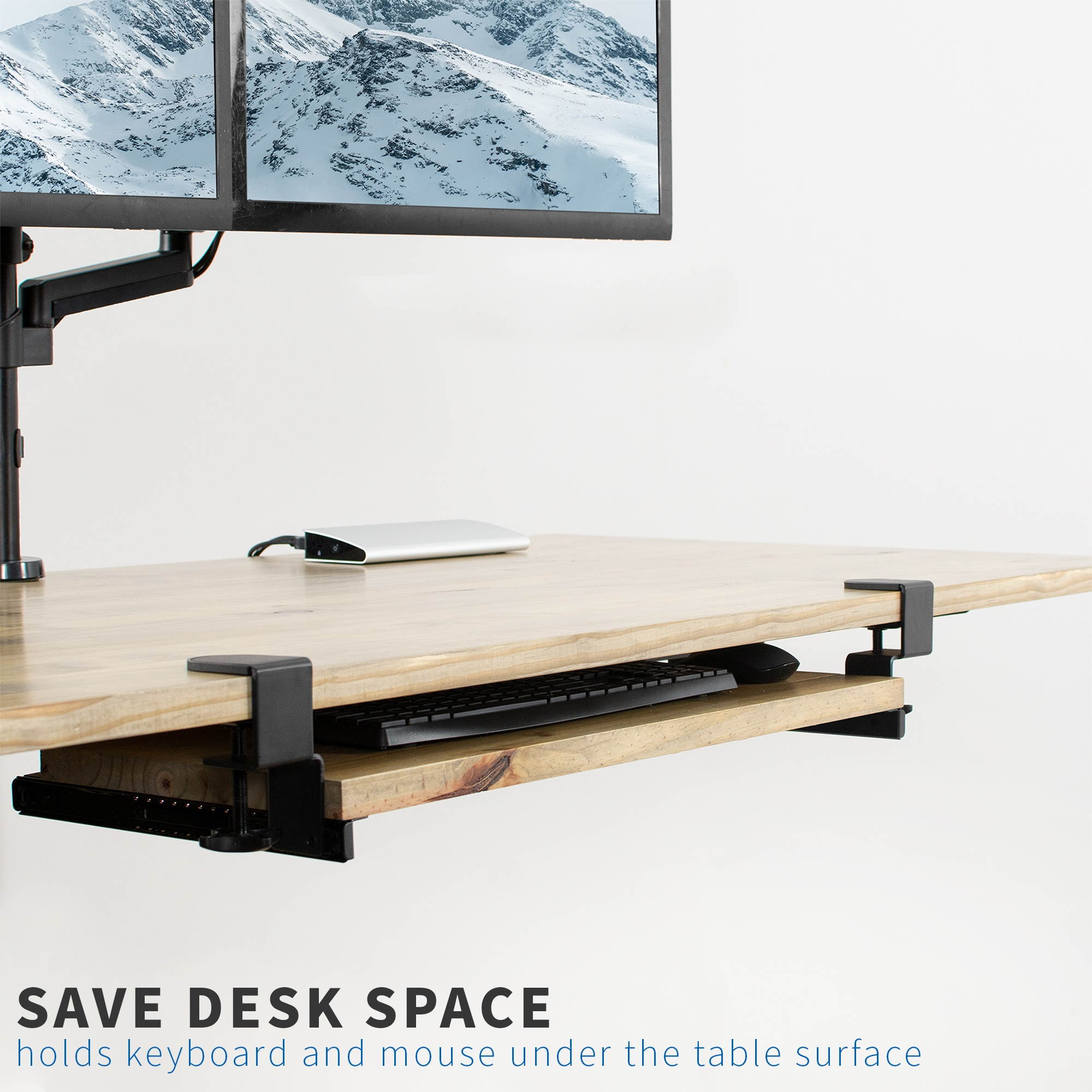 VIVO Under Desk Clamp and 12 inch Rail Set for DIY Custom Wooden Keyboard Trays (Tray Not Included) (MOUNT-RAIL02)
