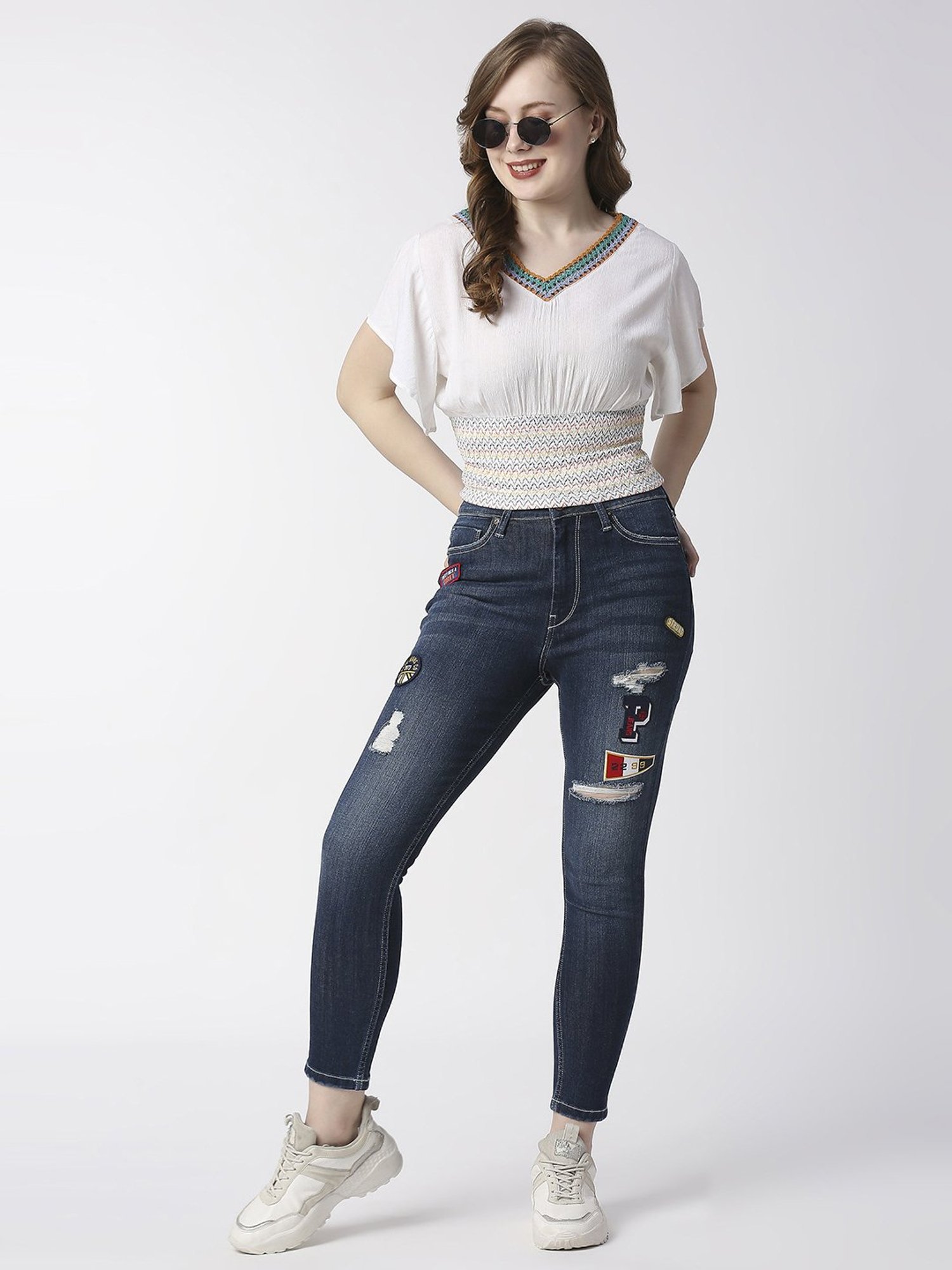 Pepe Jeans White Self Pattern Top