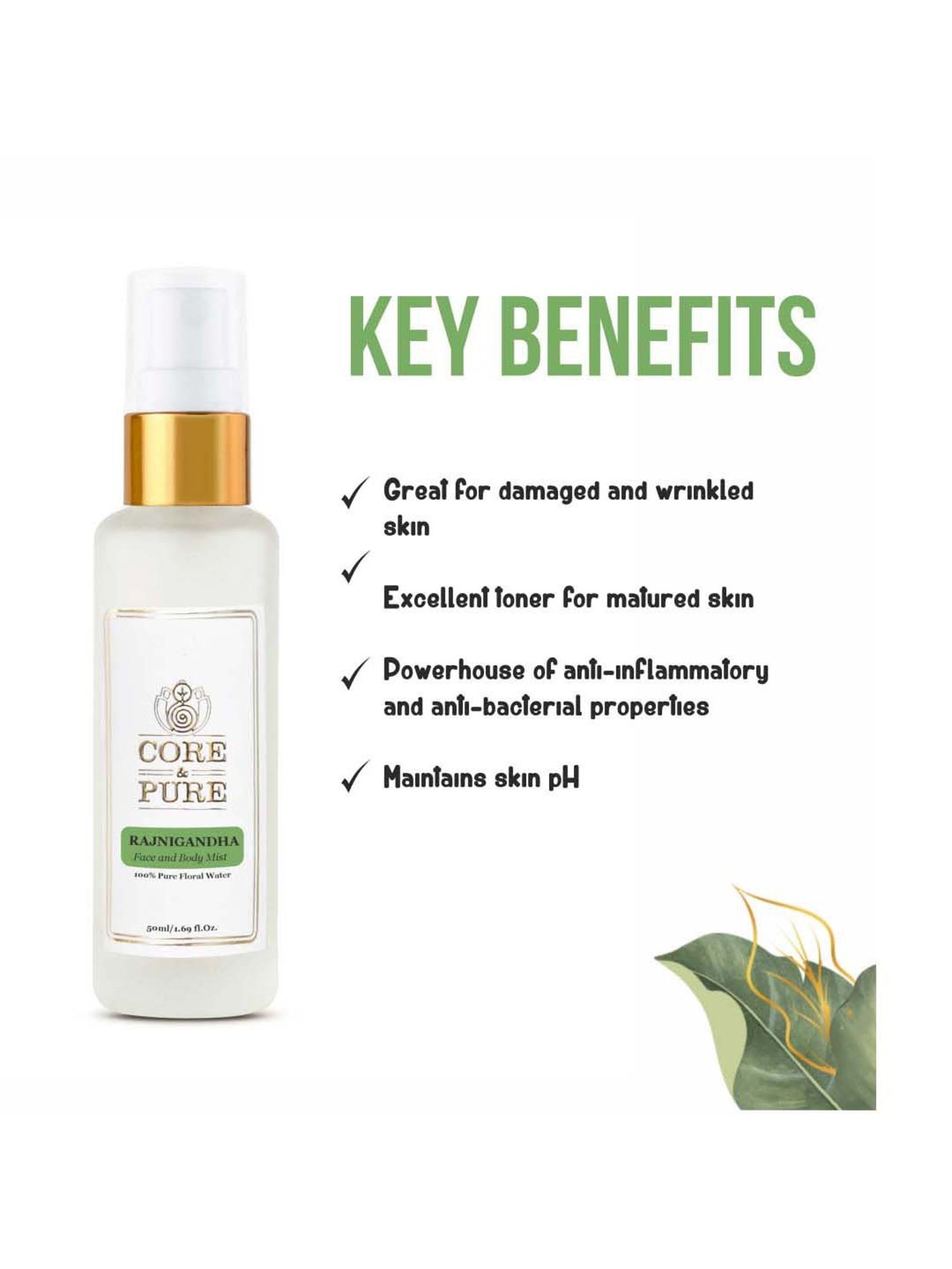 CORE & PURE Rajnigandha Water Face and Body Mist - 50 ml