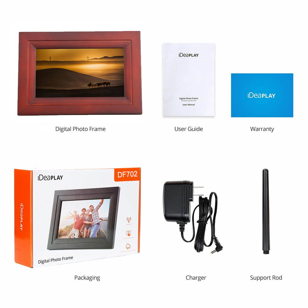 iDeaPLAY 7" Touch Screen WiFi Digital Photo Frame Wood Photo Album support iOS Android App