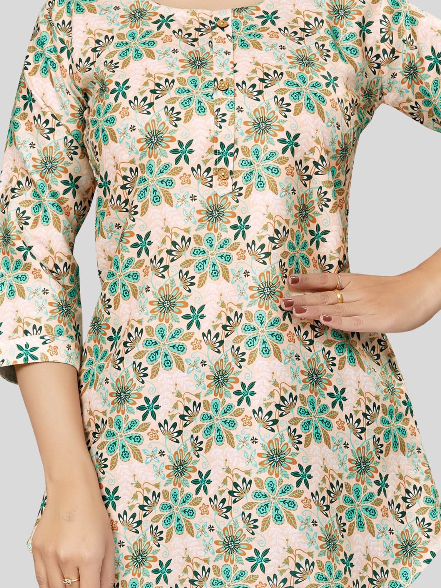 Saree Swarg Cream Printed A-Line Short Kurti