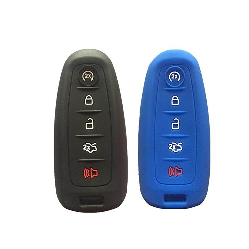 Black and Navy Blue Silicone Key Fob Case Covers Smart Key Case Shell Key Protector Key Jacket For Lincoln Ford 5 Buttons