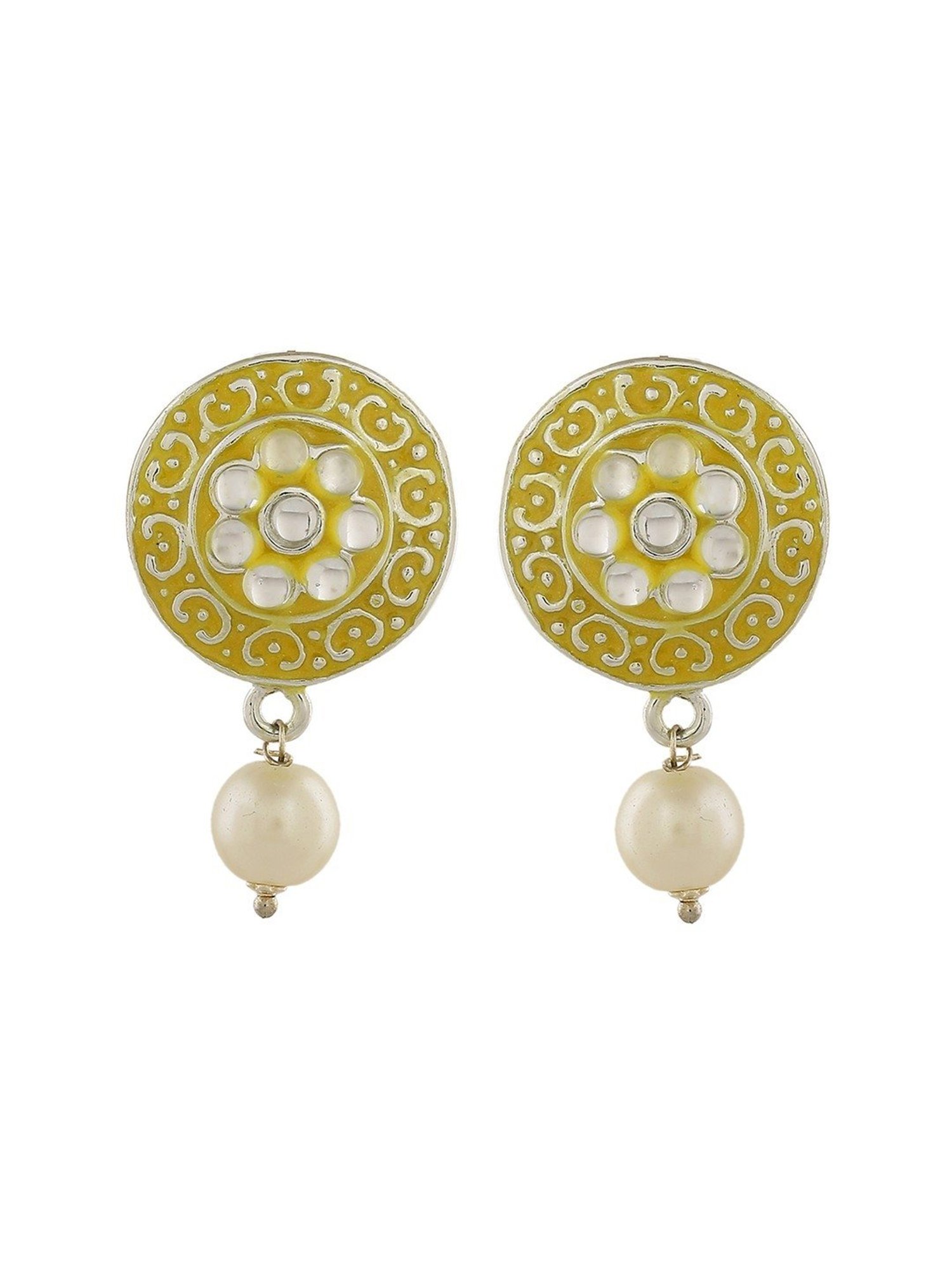 Estele Rhodium-Plated Fascinating Meenakari Kundan Drop Earrings