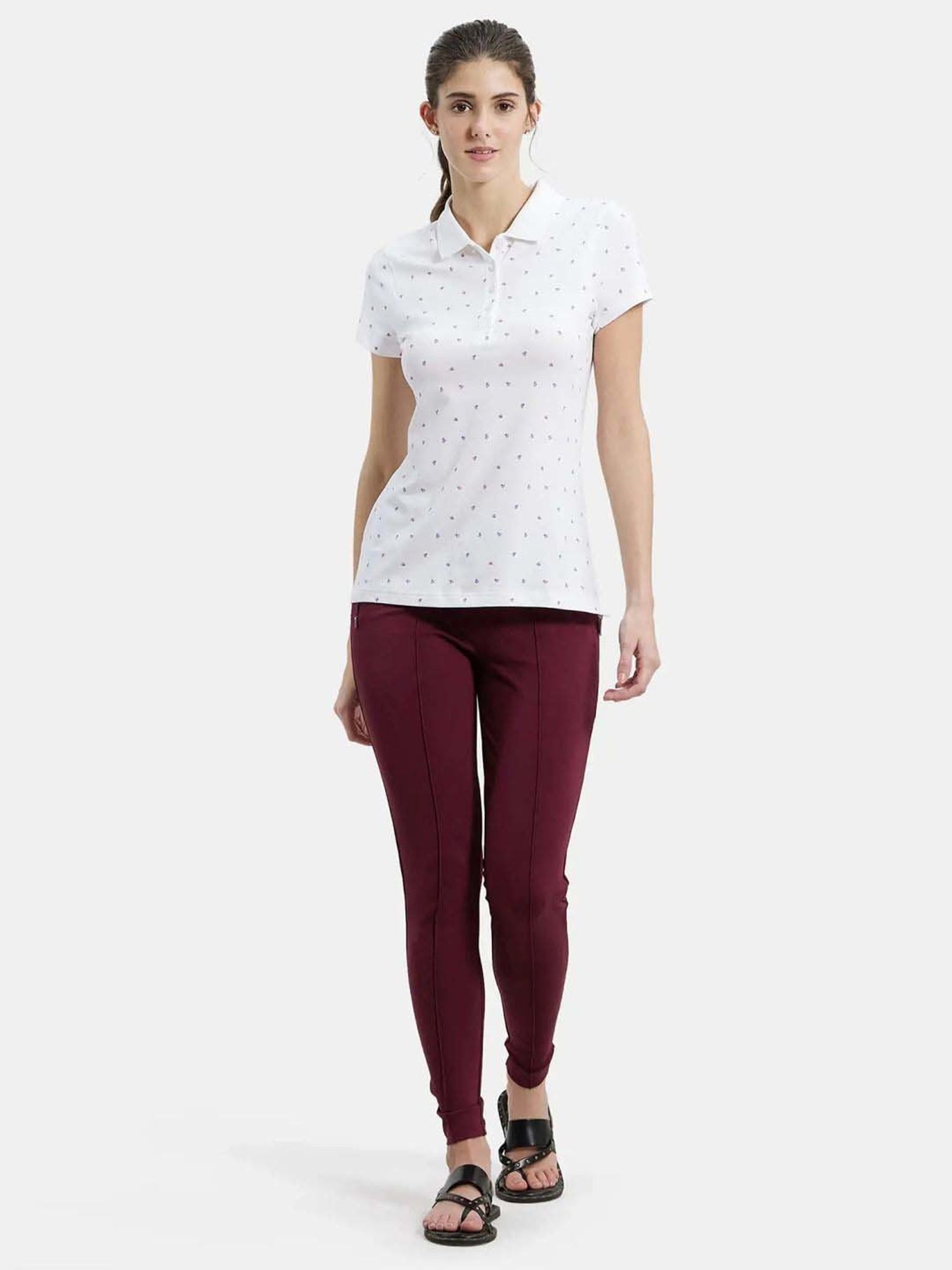 Jockey UL34 Women's Super Combed Cotton Pique Regular Fit Printed Polo T-Shirt (Prints May Vary)