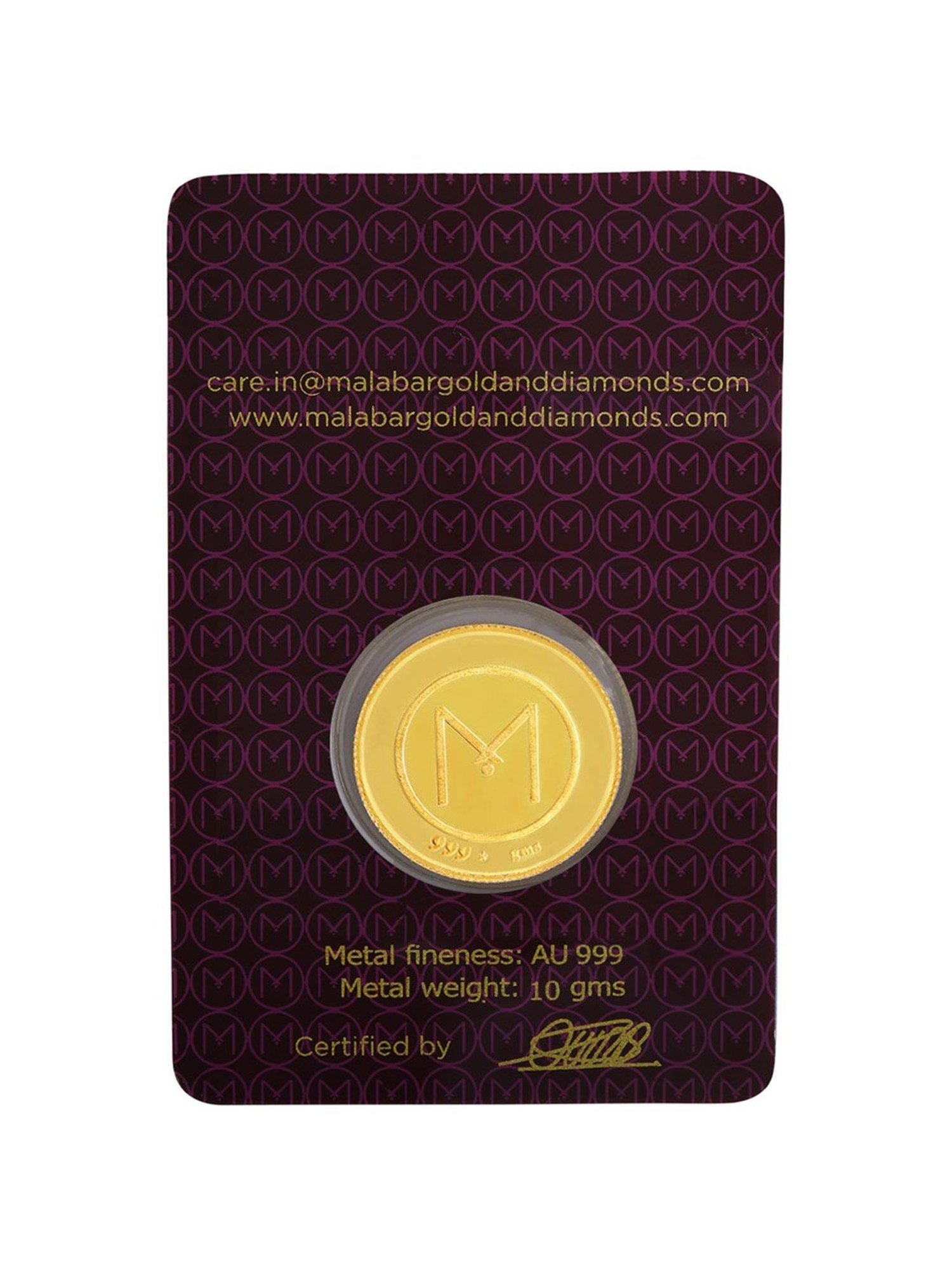 Malabar Gold and Diamonds 24k (999) 10gm Gold Coin