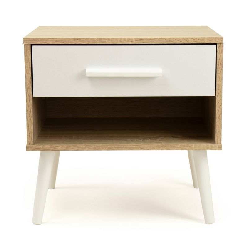 Nightstand with Drawer Storage Light Wood/White - Humble Crew