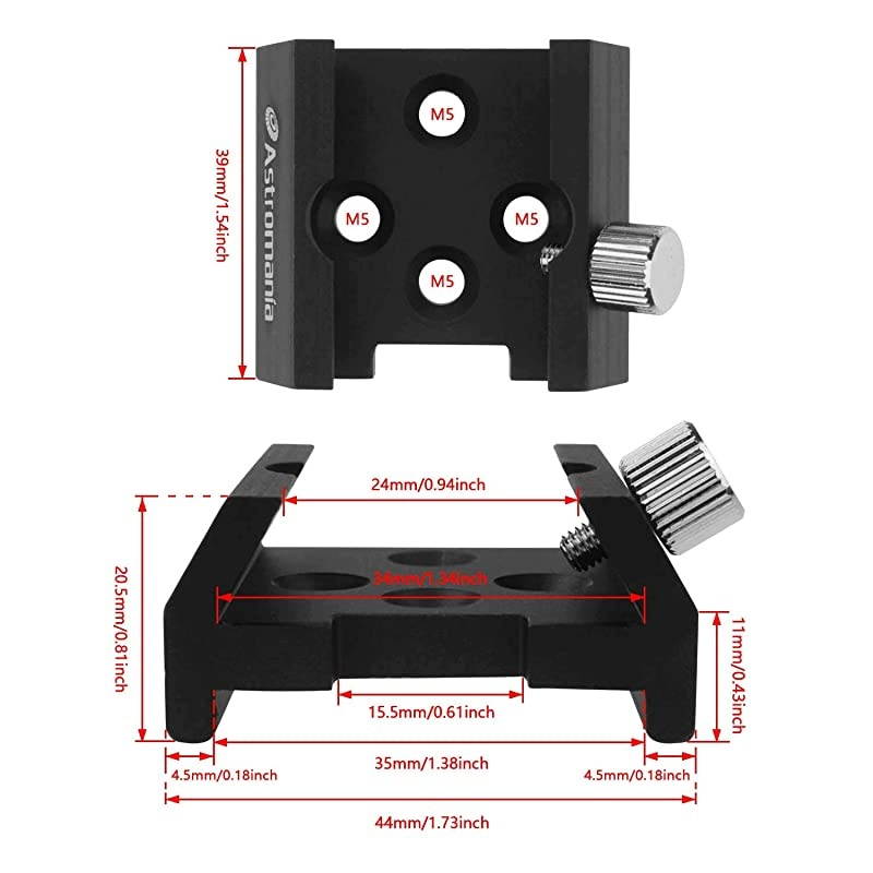 Dovetail Mounting Base With 4 Holes for M5 Screws