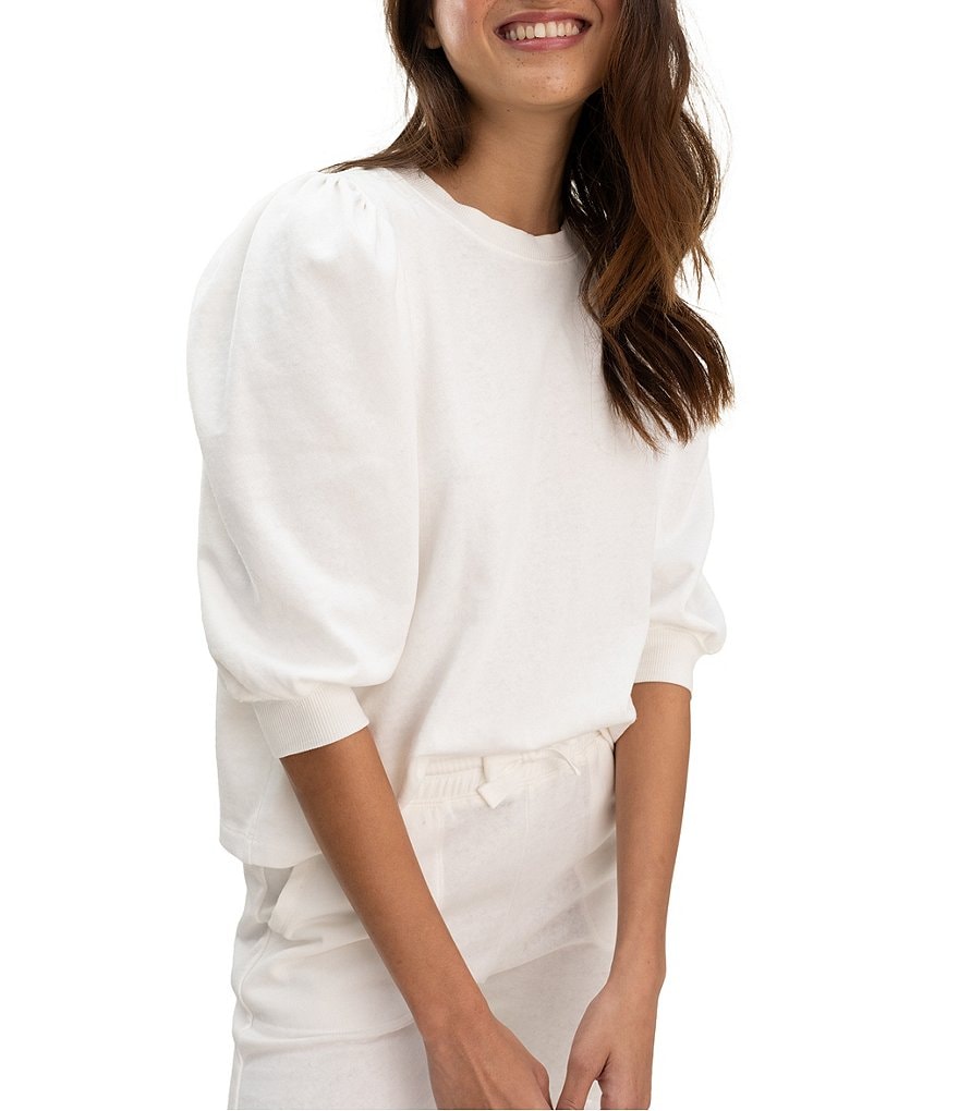 Splendid Knit Crew Neck Mariposa Flounce Top