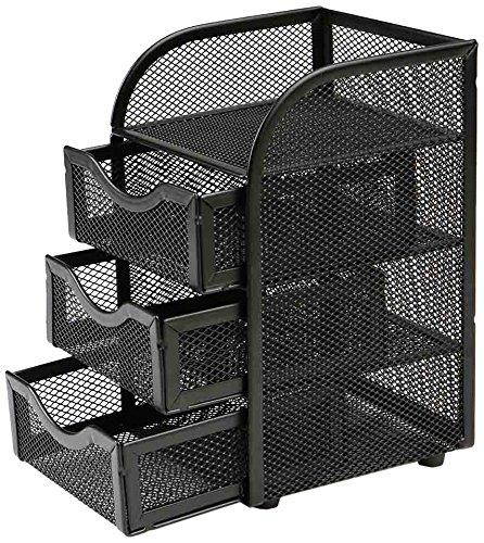 Mind Reader Mini Desk Supplies Office Supplies Organizer, 3 Drawers, 1 Top Shelf, Black