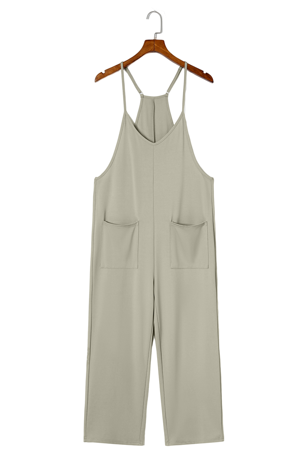 Rose Tan Solid Self Tied Straps Pleated Wide Leg Jumpsuit