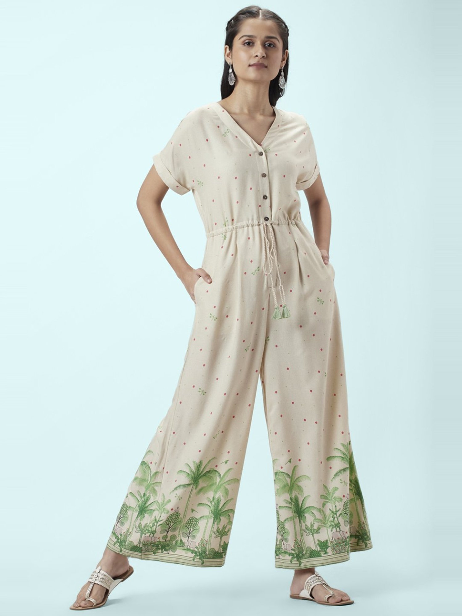 Akkriti by Pantaloons Off-White Printed Jumpsuit