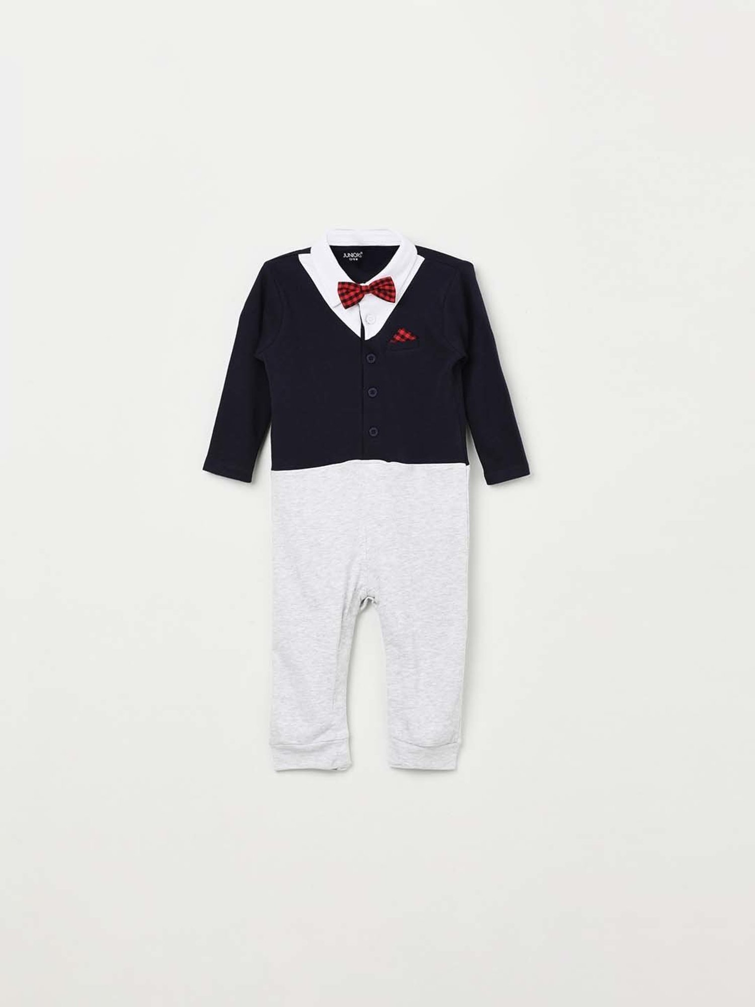 Juniors by Lifestyle Boys Navy & Grey Cotton Color Block Full Sleeves Sleepsuit