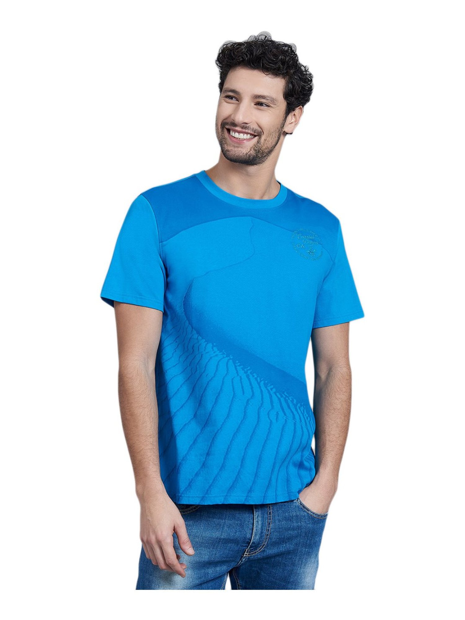 Beverly Hills Polo Club Blue Cotton Regular Fit Printed T-Shirt