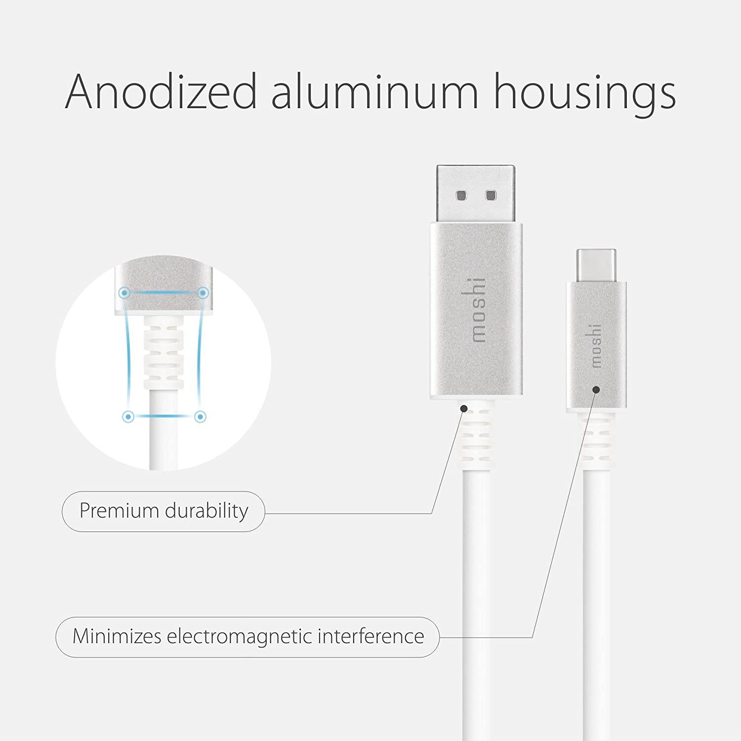 Moshi USB-C to DisplayPort Cable 1.5m/5ft, Support 5K@60 Hz, 4K HDR, Bi-Directional, VESA Certified, Aluminum Housing, Thunderbolt 3 Compatible
