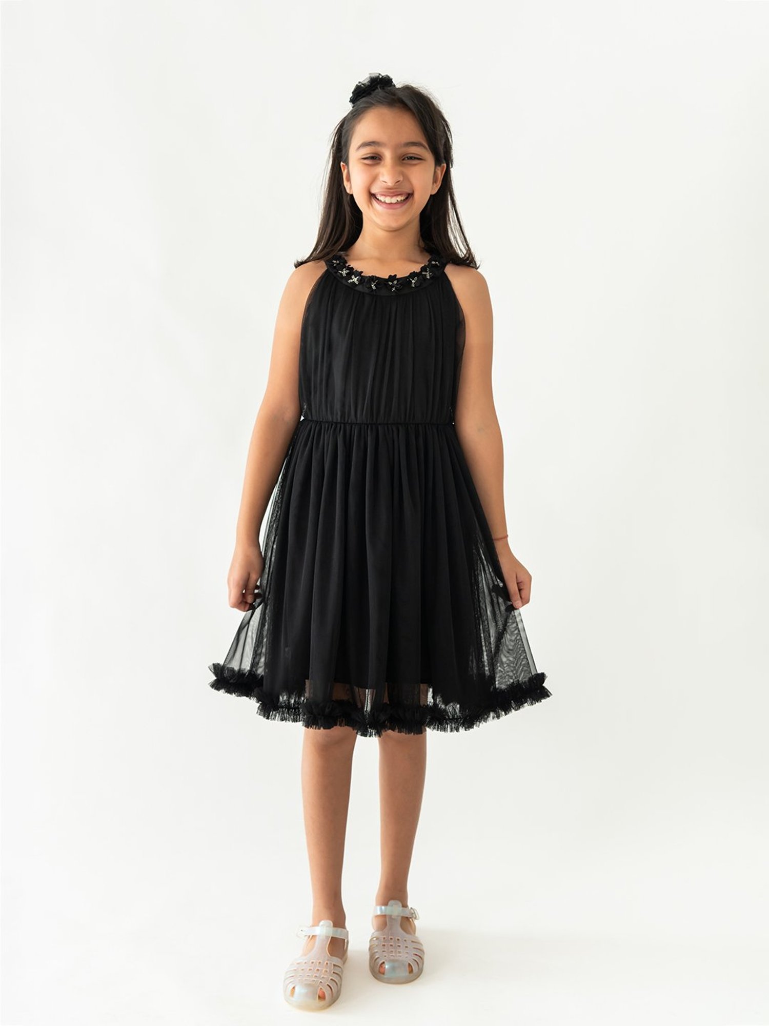A Little Fable Kids Black Solid Dress