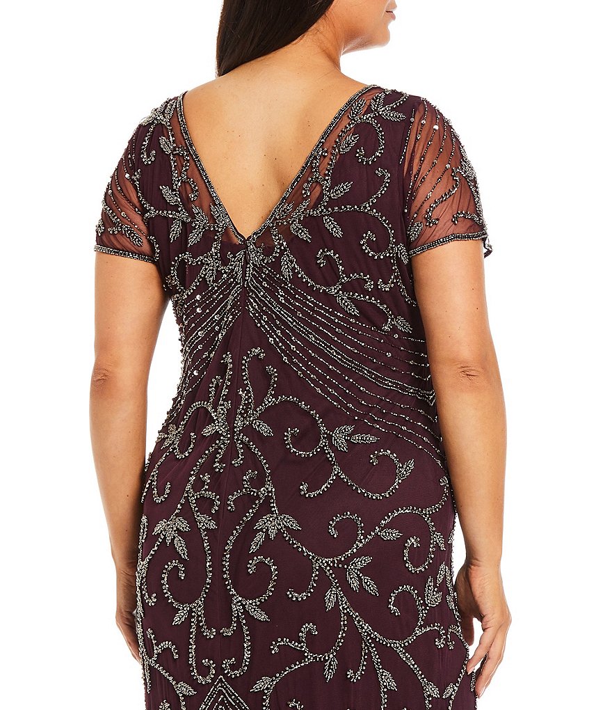 Pisarro Nights Plus Size Size V-Neck Beaded Gown