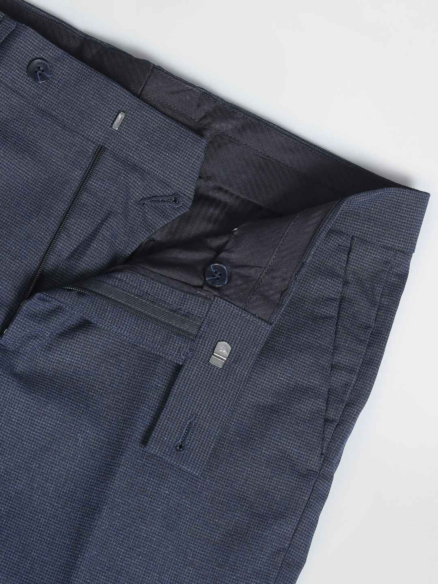 Arrow Blue Cotton Slim Fit Texture Trousers