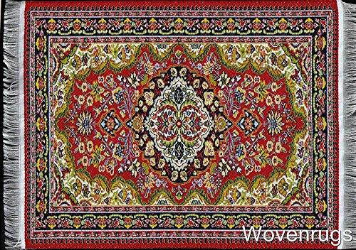 Set of Woven Rug Mouse Pad + Coaster + Bookmark - Oriental Style Carpet Mousemat Miniature Rug (Red)
