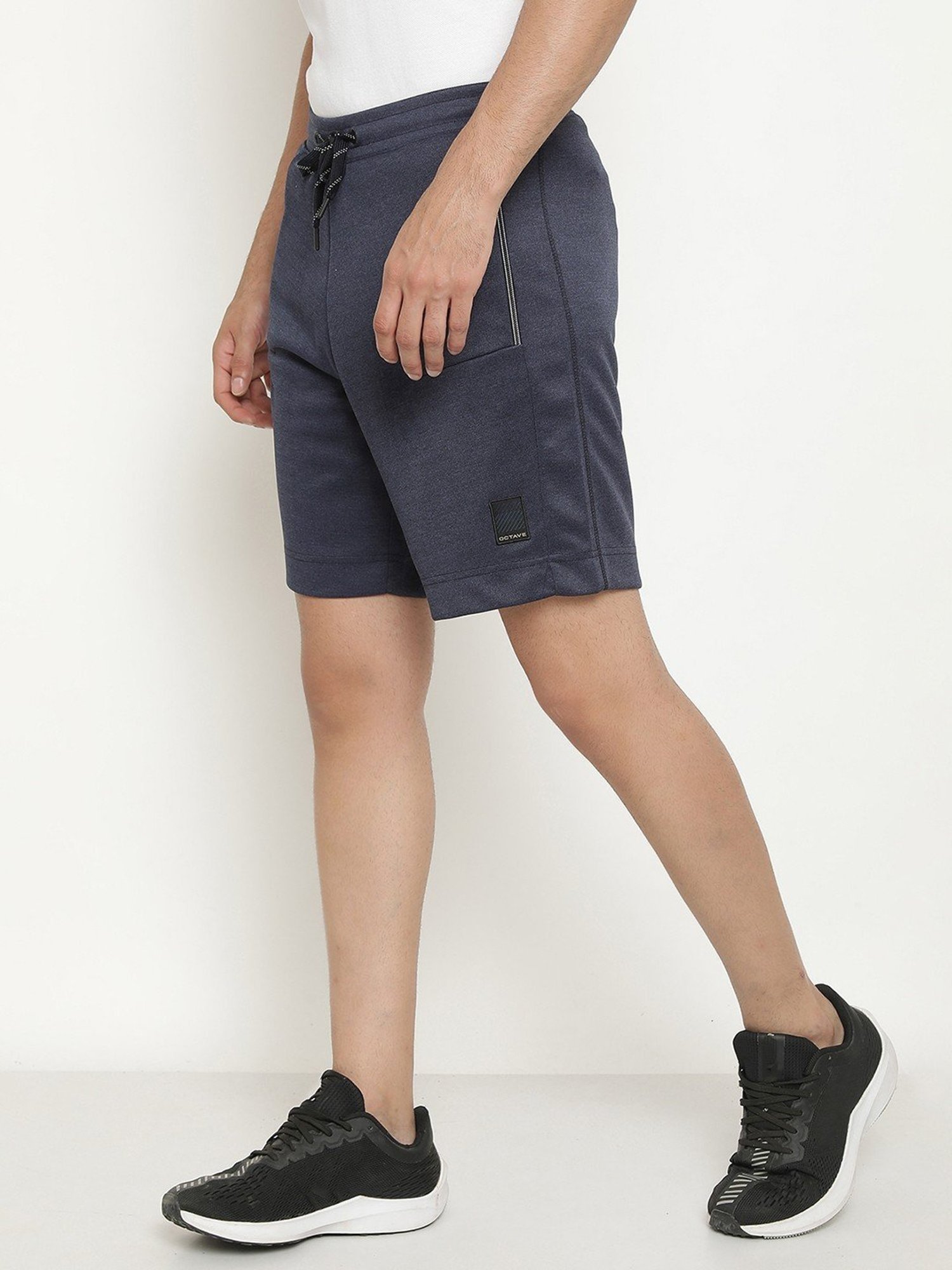 Octave Navy Melange Cotton Regular Fit Shorts