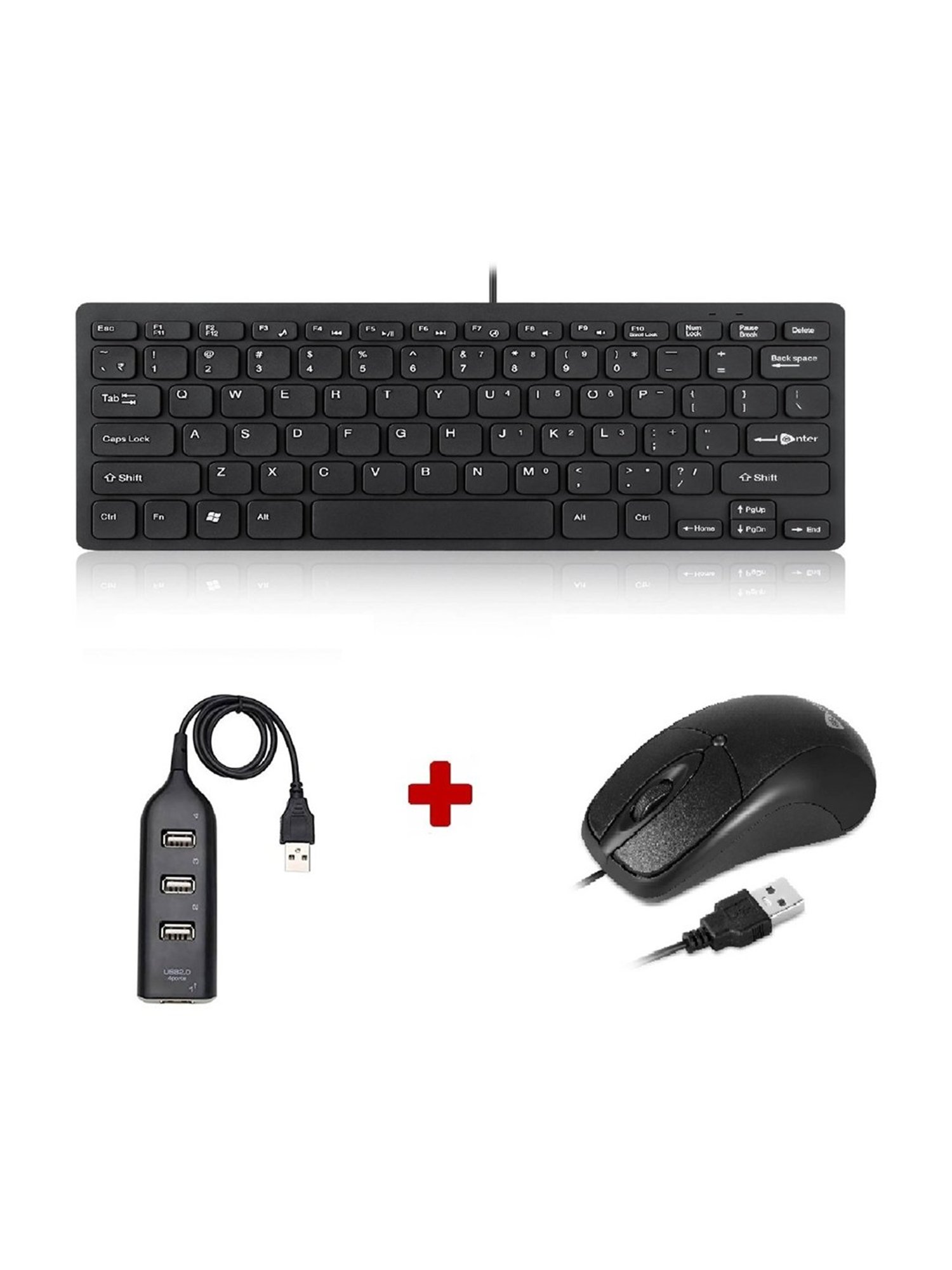 Enter Typist Mini Wired Keyboard + Eternal Wired Mouse + U4P USB Hub Combo Set (Black)