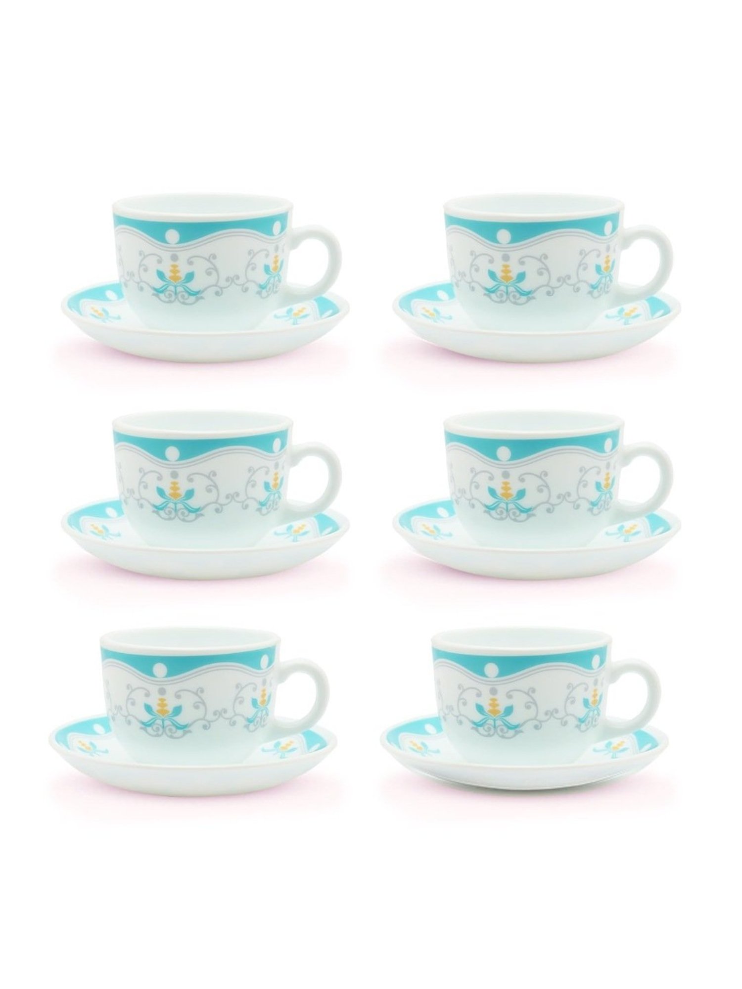 Larah by Borosil Multicolor Ceramic Opalware Cup and Saucer Set of 12 220ml