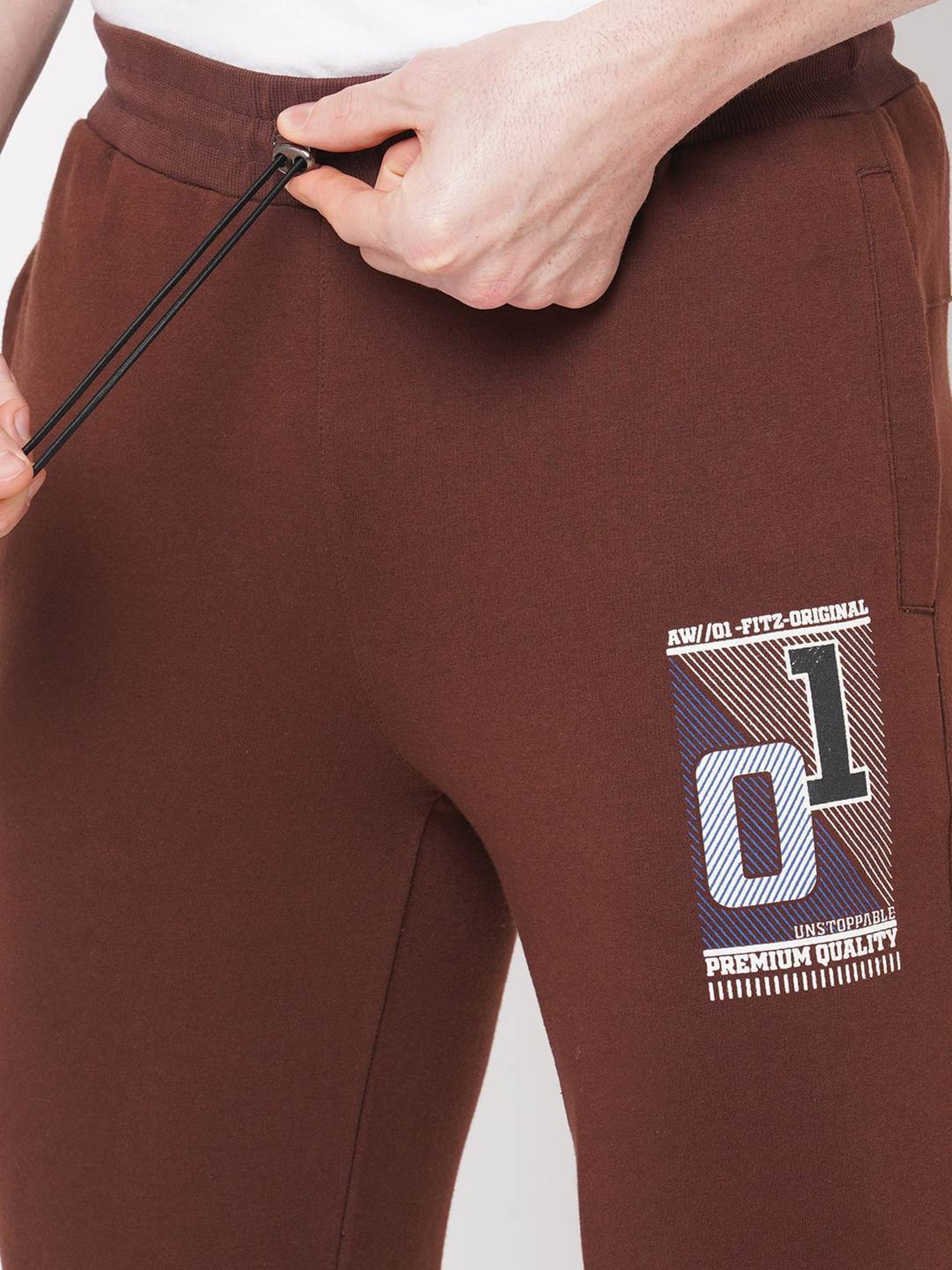 Fitz Dark Brown Slim Fit Printed Joggers