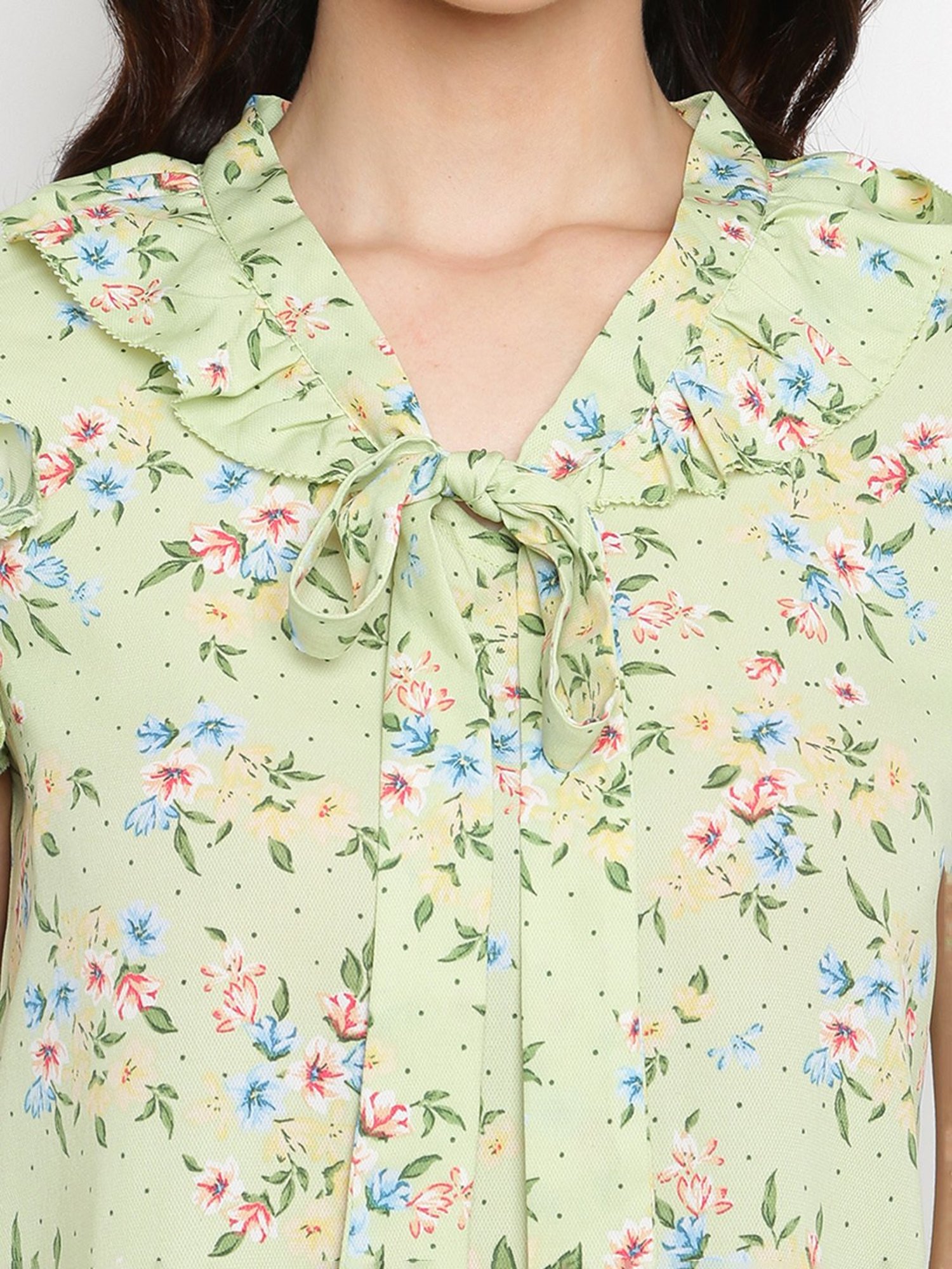Latin Quarters Green Floral Print A-Line Top