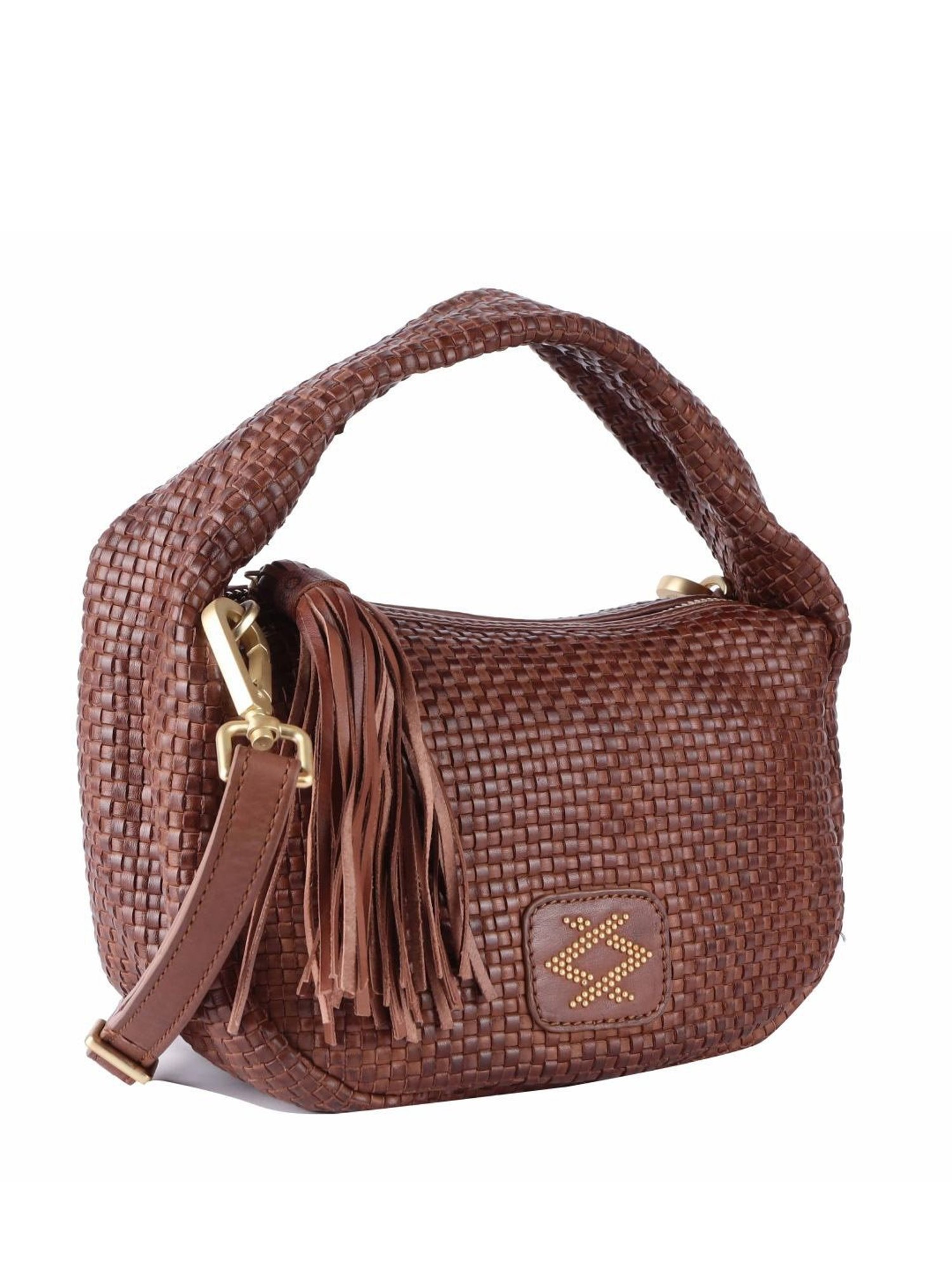 KOMPANERO Amber Cognac Leather Textured Handbag