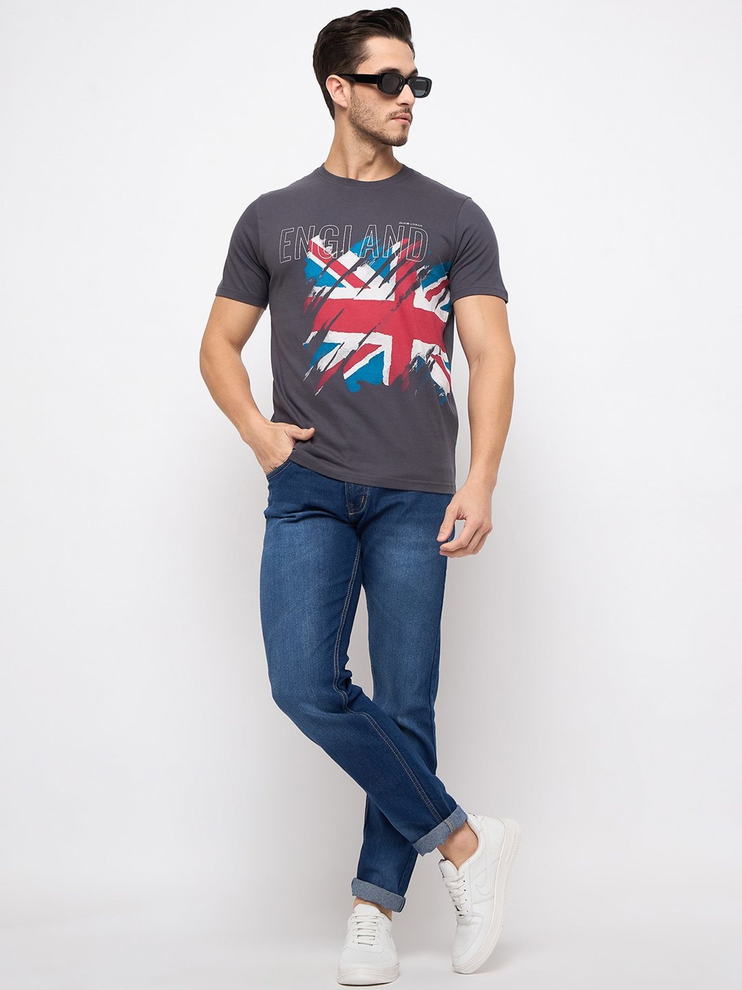 Duke Graphite Grey Slim Fit Printed T-Shirt