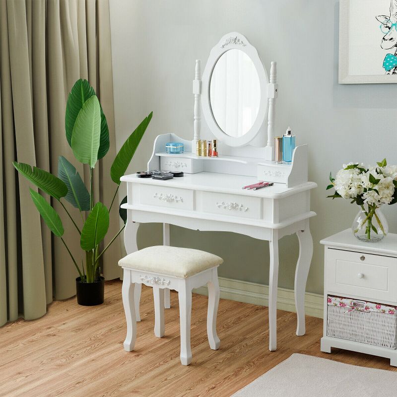 Costway White Vanity Makeup Dressing Table Jewelry Storage Stool