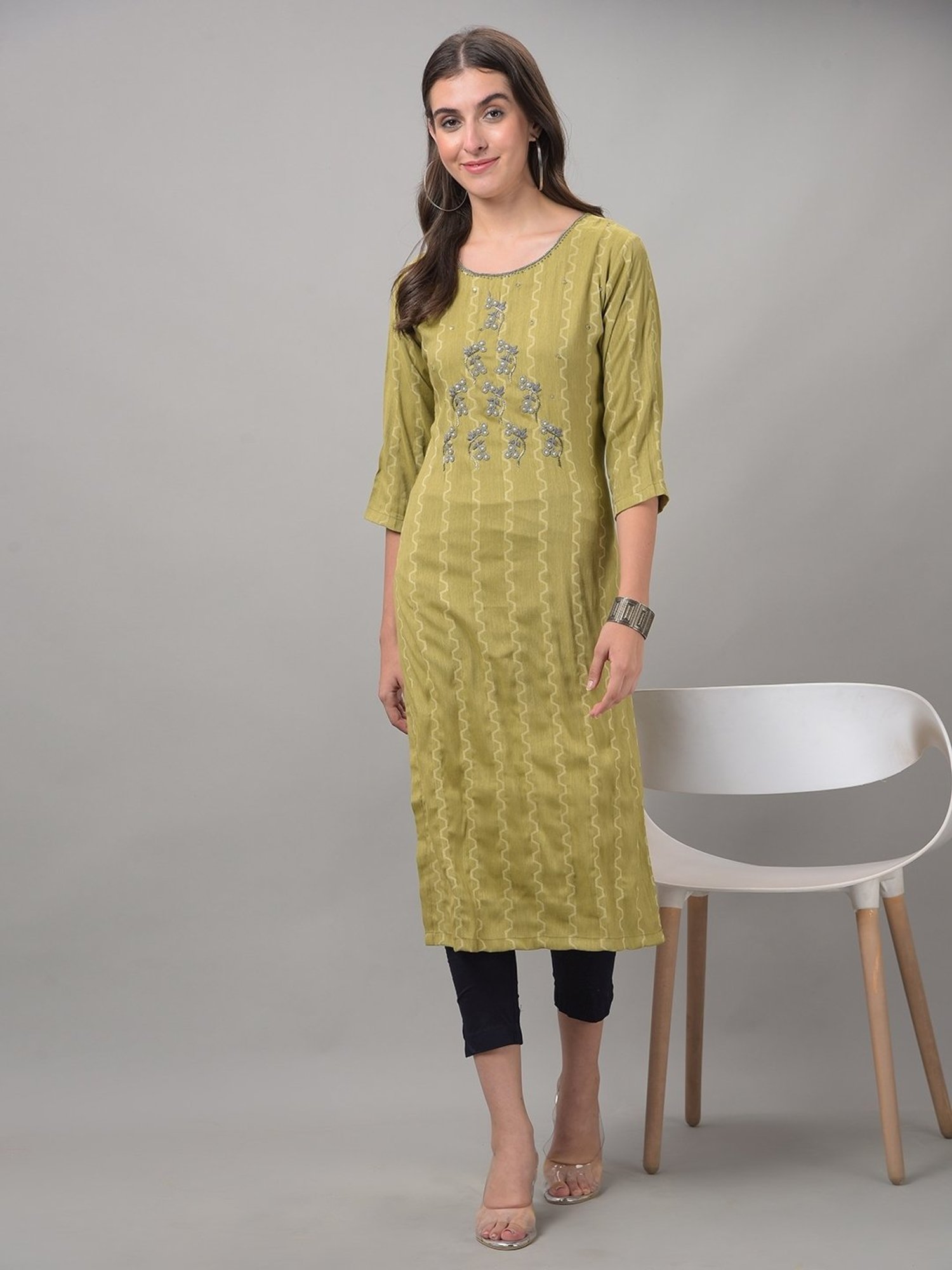 Dollar Missy Green Embroidered Straight Kurta
