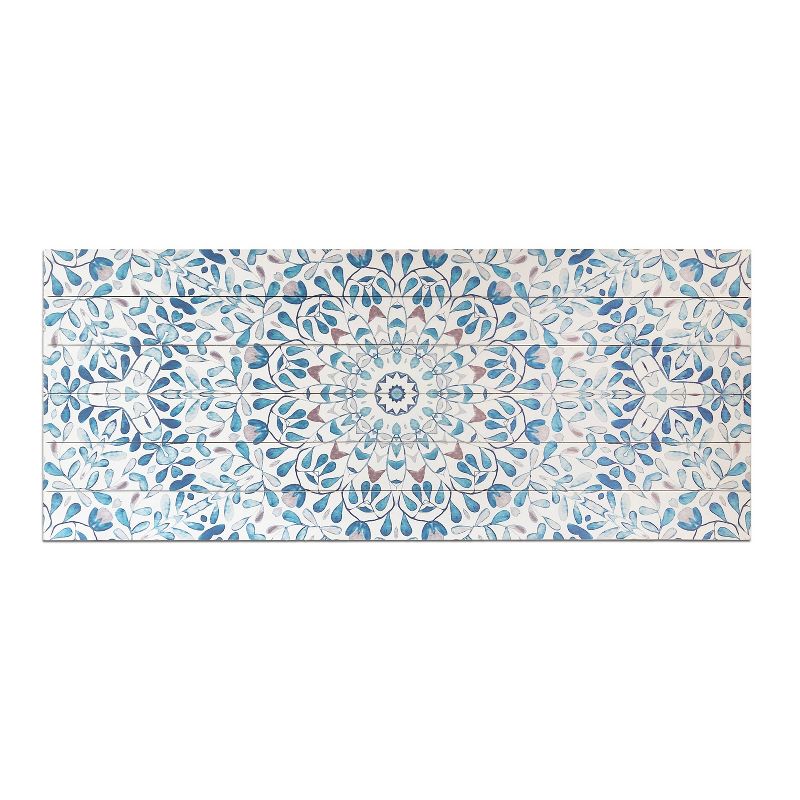 19" x 45" Ornate Pattern Print on Planked Wood Wall Sign Panel Blue - Gallery 57