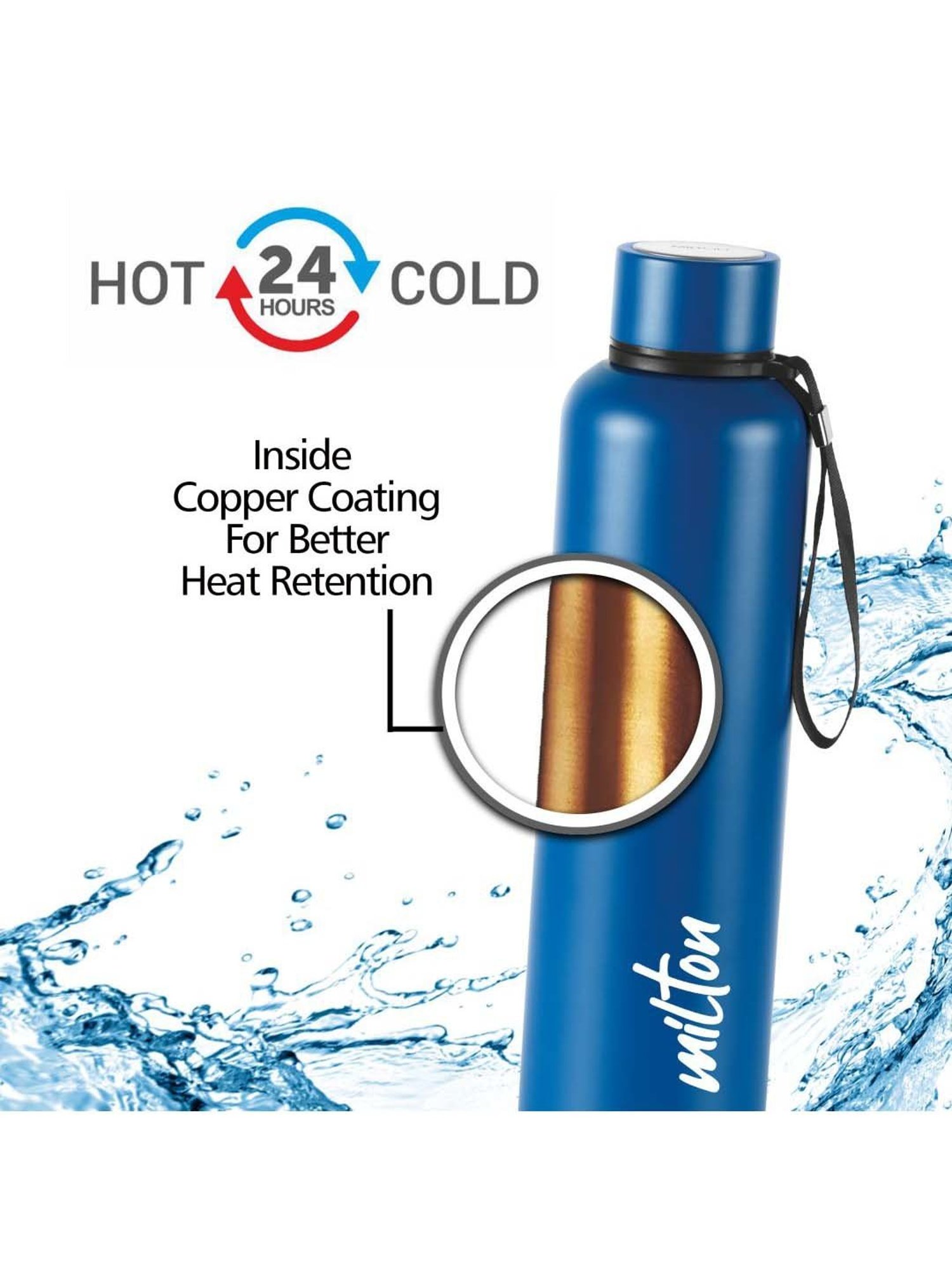 Milton Aura 1000 Blue Stainless Steel Vaccum Insulated Thermosteel Bottle (1.05 L)