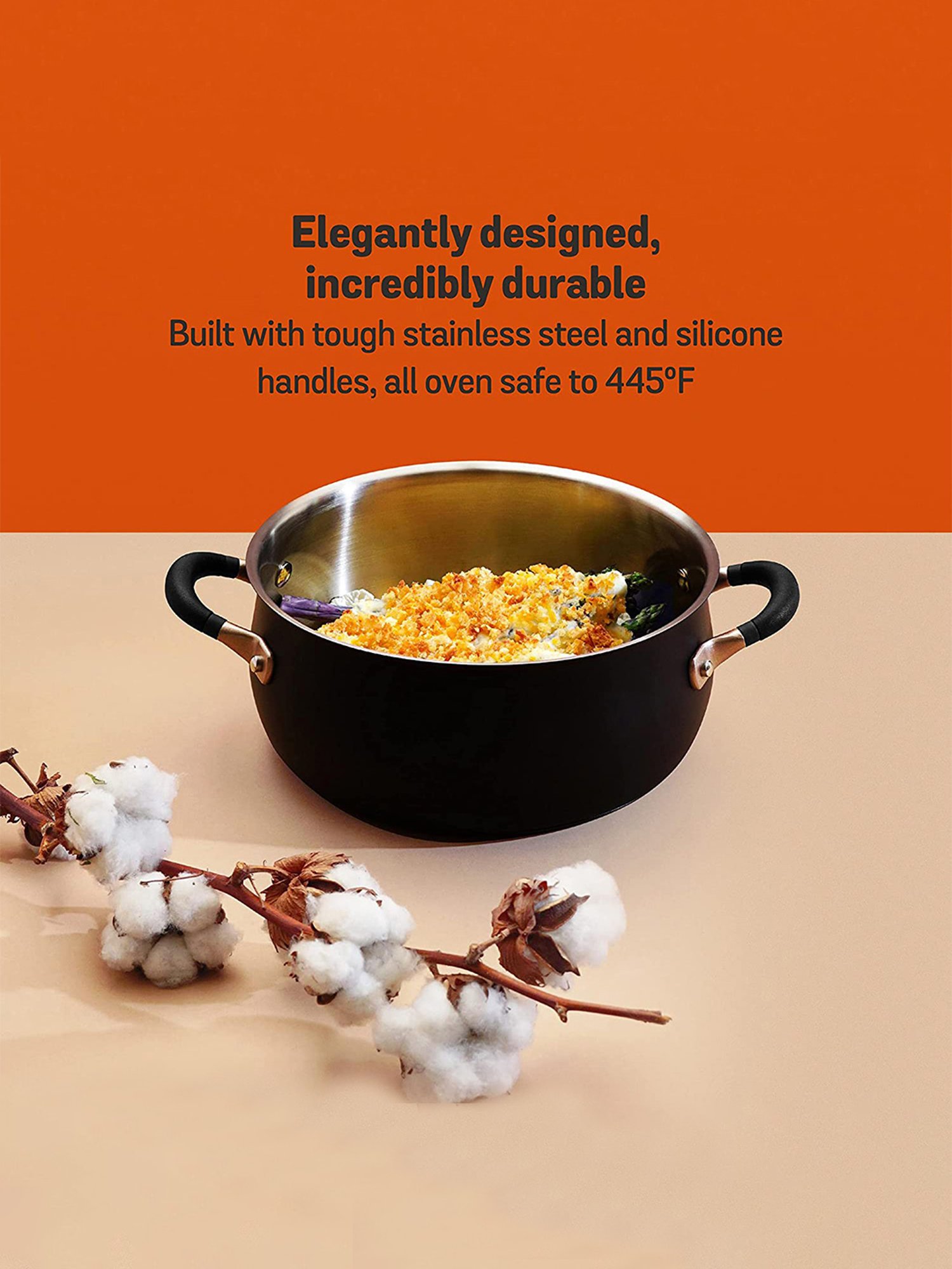 Meyer Accent Series Stainless Steel Dutch Oven/Casserole Pan, 5 Litres