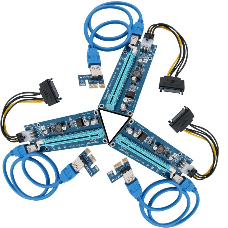 3-PACK VER 006C PCI-E Riser 1x to 16x PCI Express Extender GPU Riser Adapter with 60cm(23.6in) USB 3.0 Extension Cable & 6Pin Power Cable - Dedicated for Crypto currency Mining Bitcoin\Litecoin\ETH
