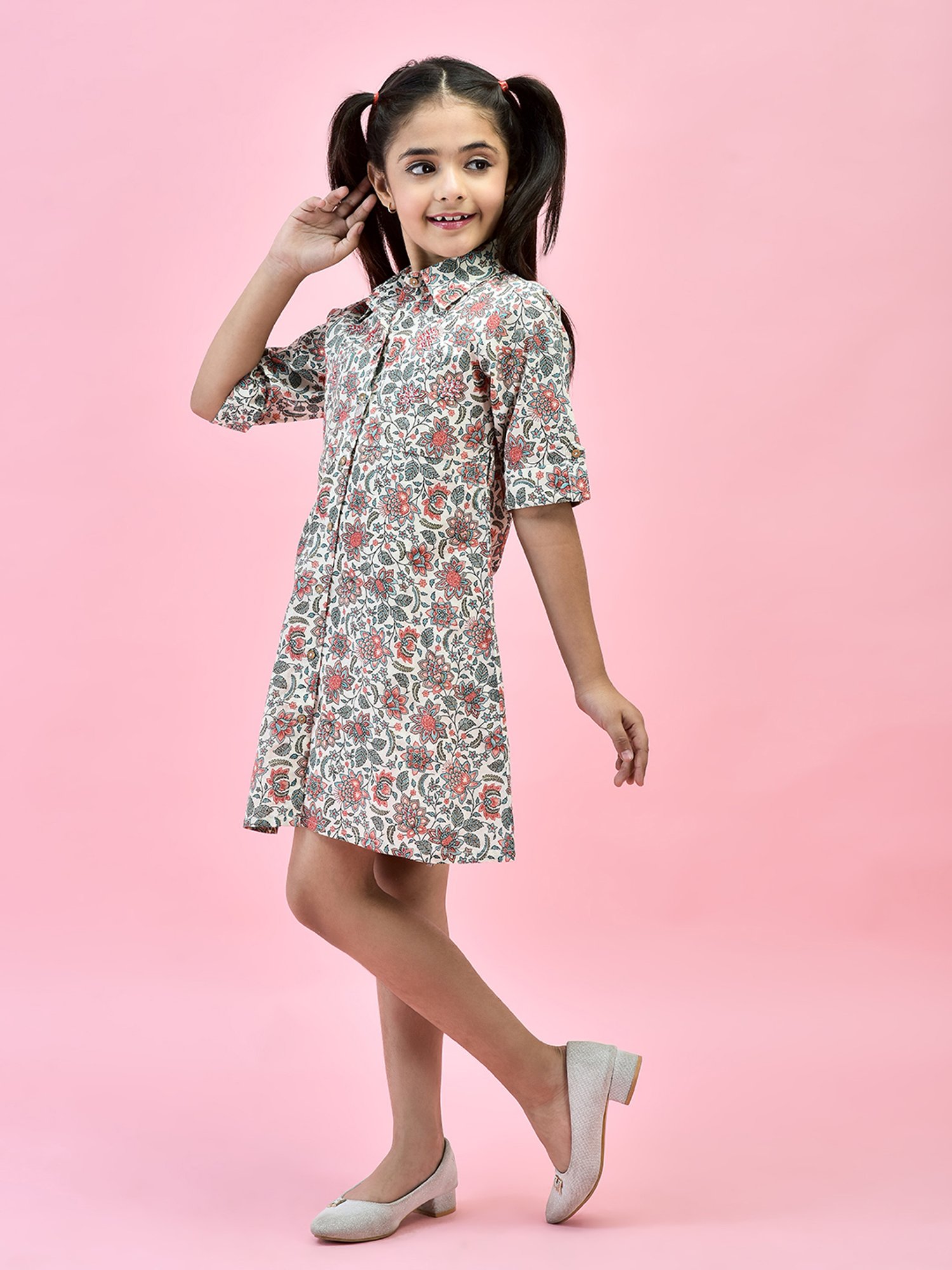 Juniper Girls Multicolor Floral Print Shirt Dress