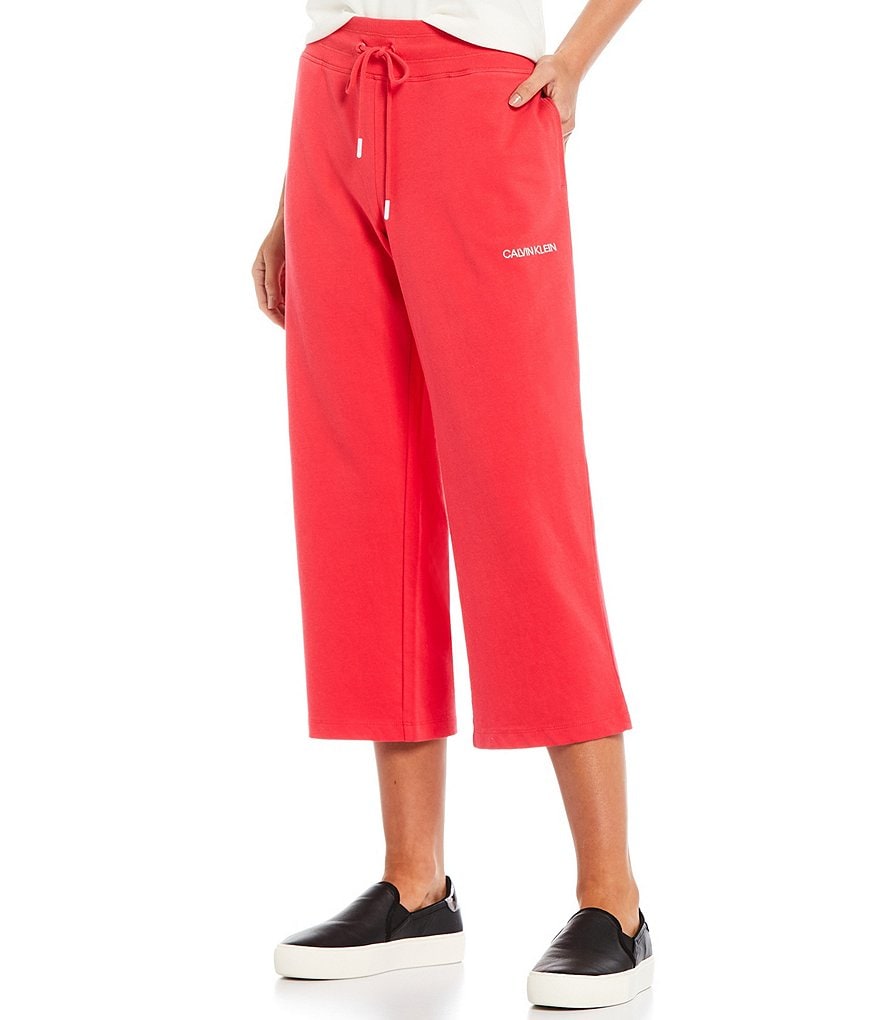 Calvin Klein French Terry Knit Embroidered Logo Drawstring Crop Pants