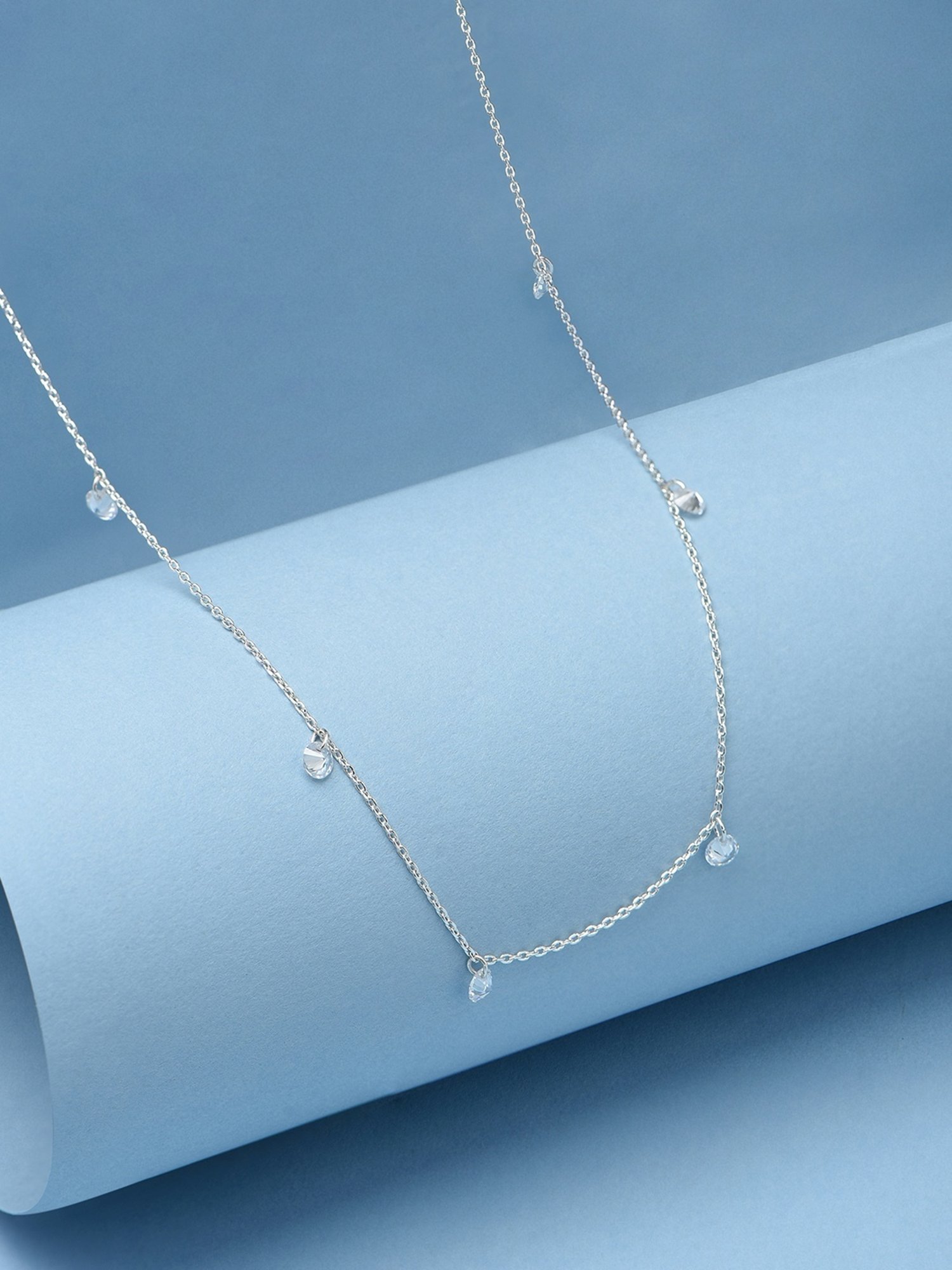 ToniQ Slightly Silver Plated Cz Stone Studded Casual Wear Alloy Choker Necklace For Women