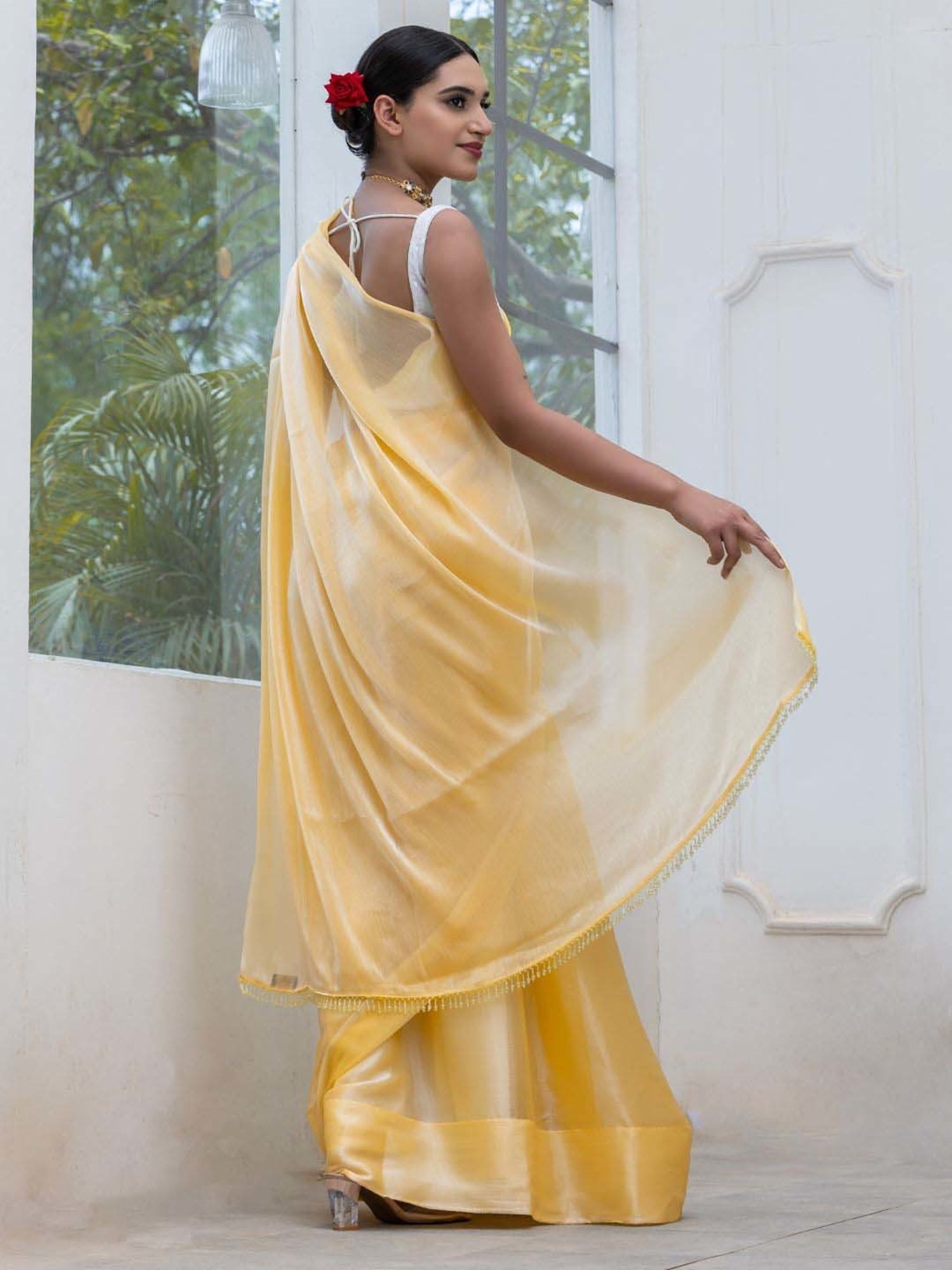 Swtantra Yellow Woven Saree With Unstitched Blouse