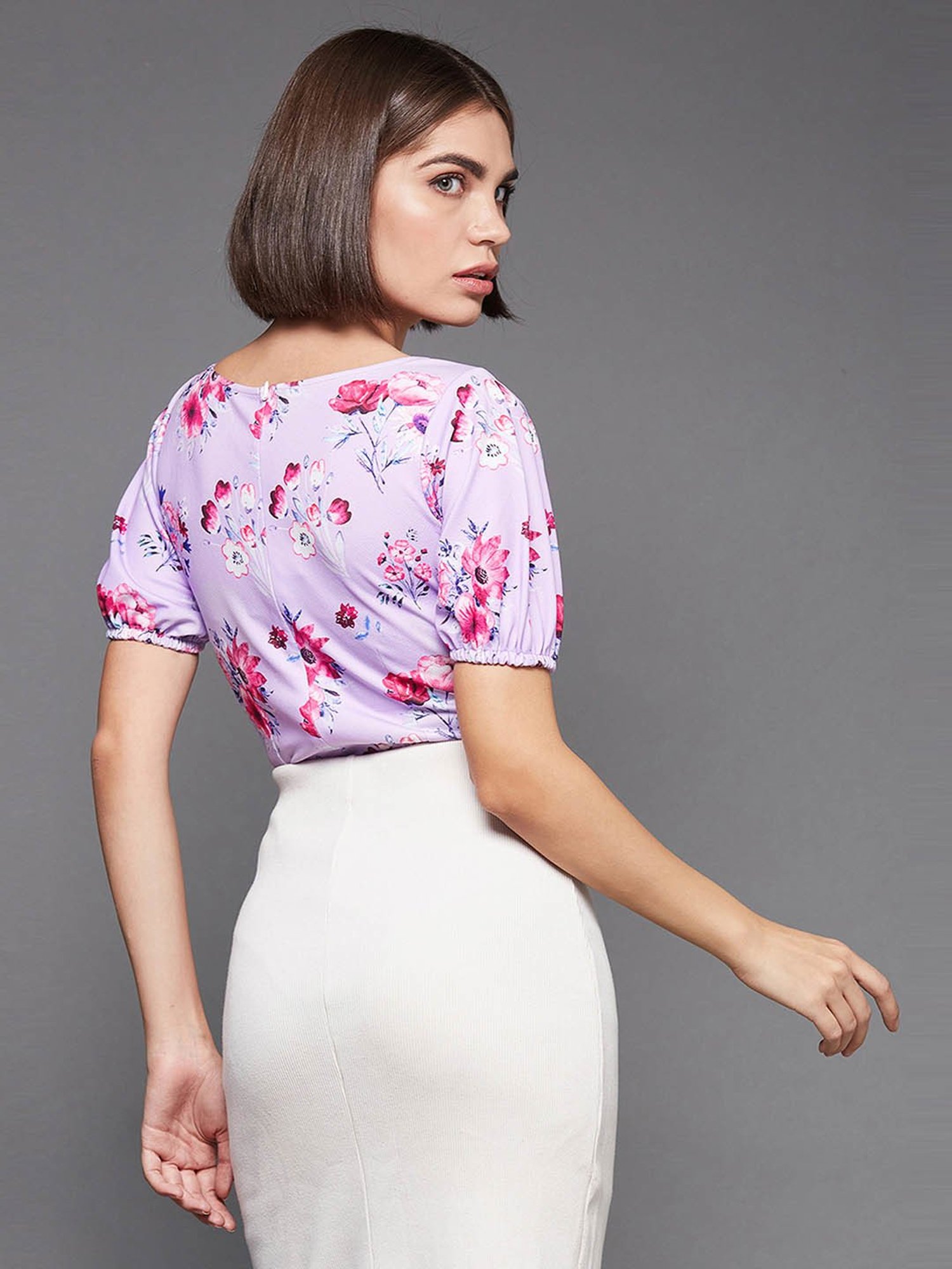 Miss Chase Lavender Floral Print Top