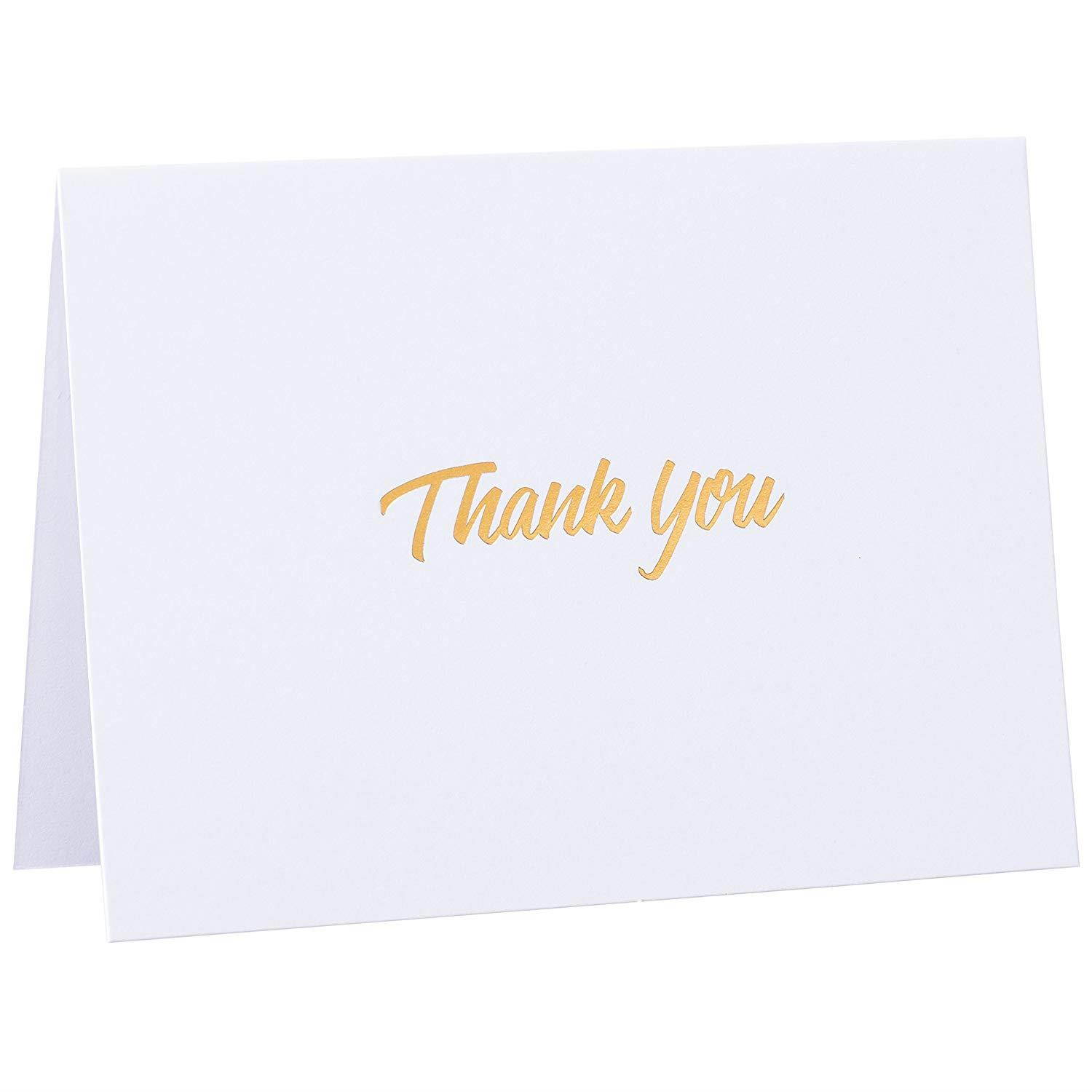 100 Thank You Cards - White Bulk Note Cards with Gold Foil Embossed Letters - Perfect for Your Wedding, Baby Shower, Business, Graduation, Bridal Shower, Birthday, Engagement