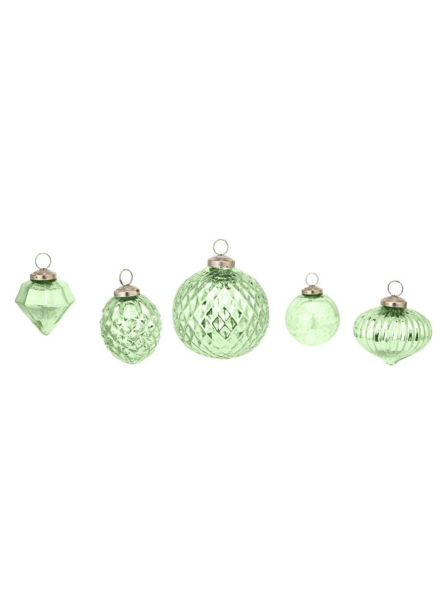 Home4U Light Green Glass 7.5 cm Christmas Time Ornaments - Set of 5